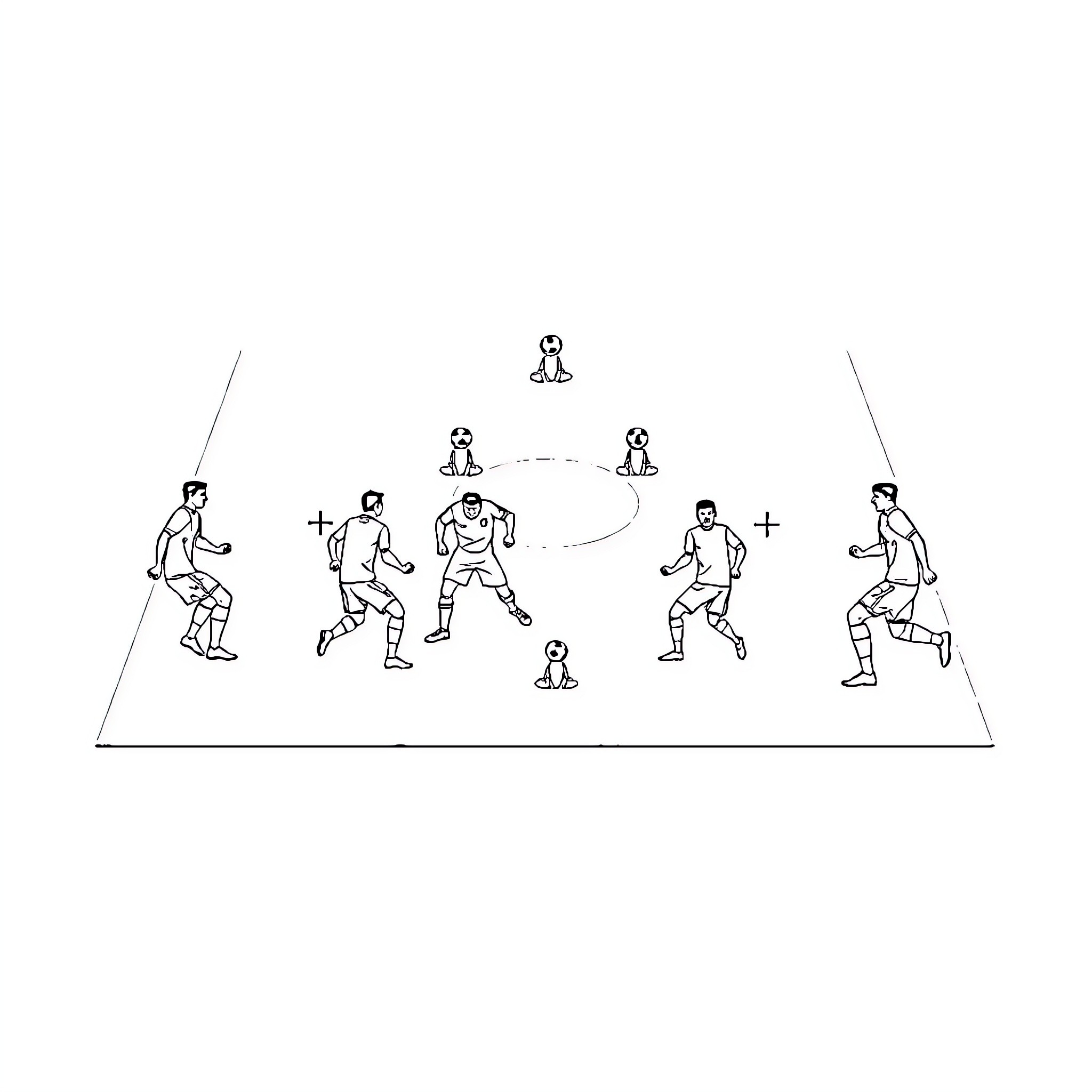 Football players in action on the field Coloring Page (free black-and-white line drawing printable PDF for all, from beginners to advanced learners, including children, teens, adults, and seniors)