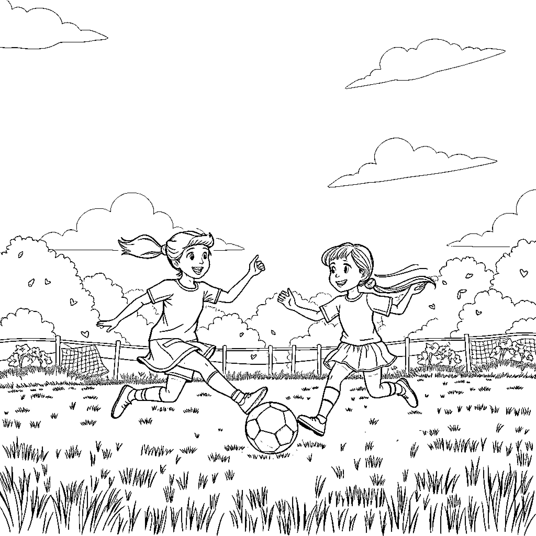 Football players on the field enjoying a game Coloring Page (free black-and-white line drawing printable PDF for all, from beginners to advanced learners, including children, teens, adults, and seniors)