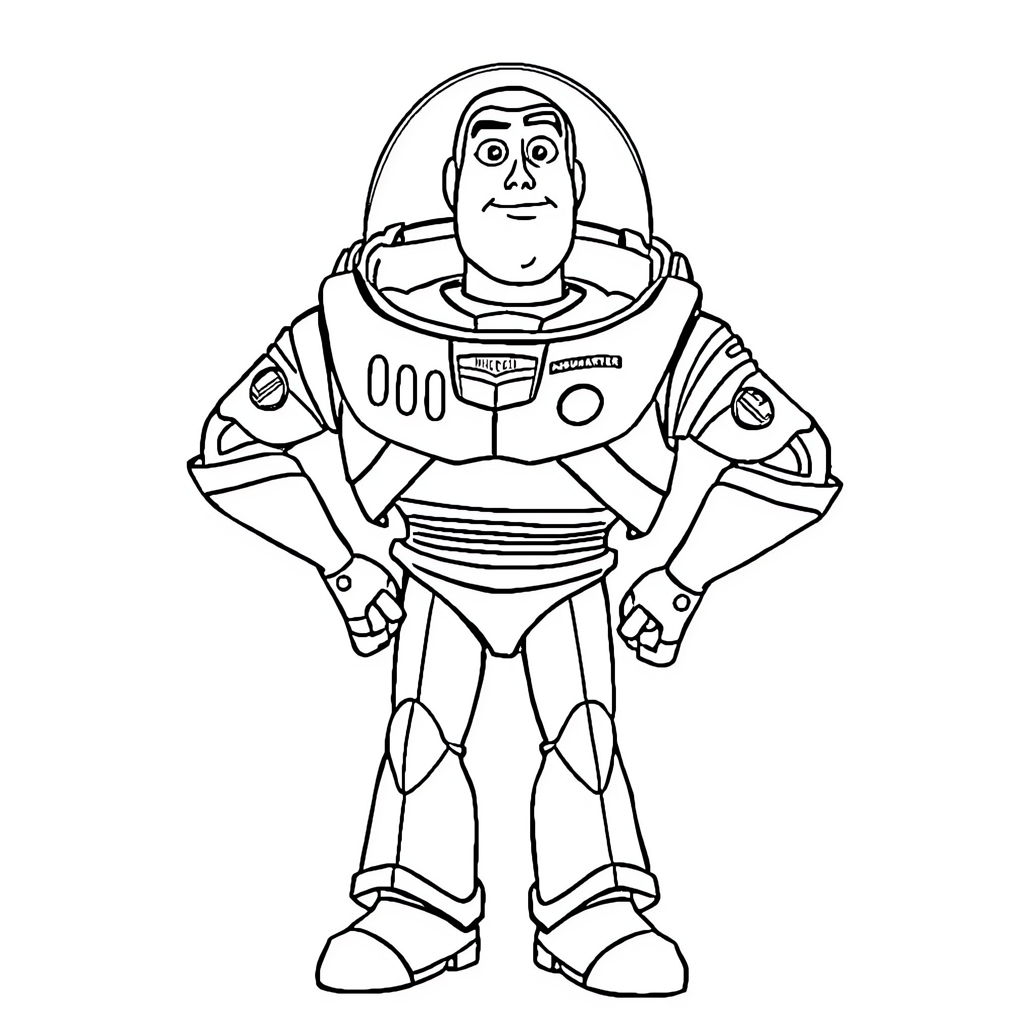 Buzz Lightyear in his iconic spacesuit Coloring Page (free black-and-white line drawing printable PDF for all, from beginners to advanced learners, including children, teens, adults, and seniors)