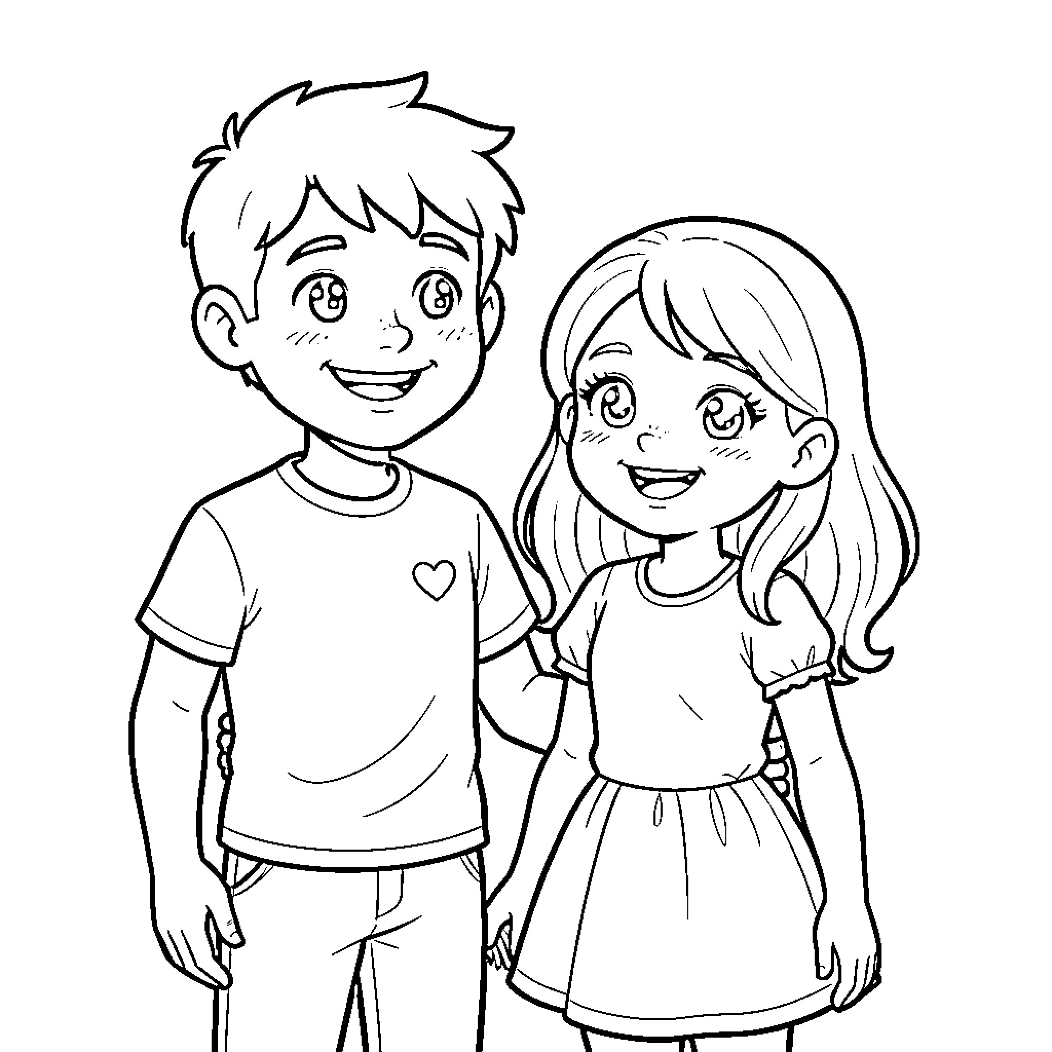 Connor and Amelia enjoying quality time together Coloring Page (free black-and-white line drawing printable PDF for all, from beginners to advanced learners, including children, teens, adults, and seniors)