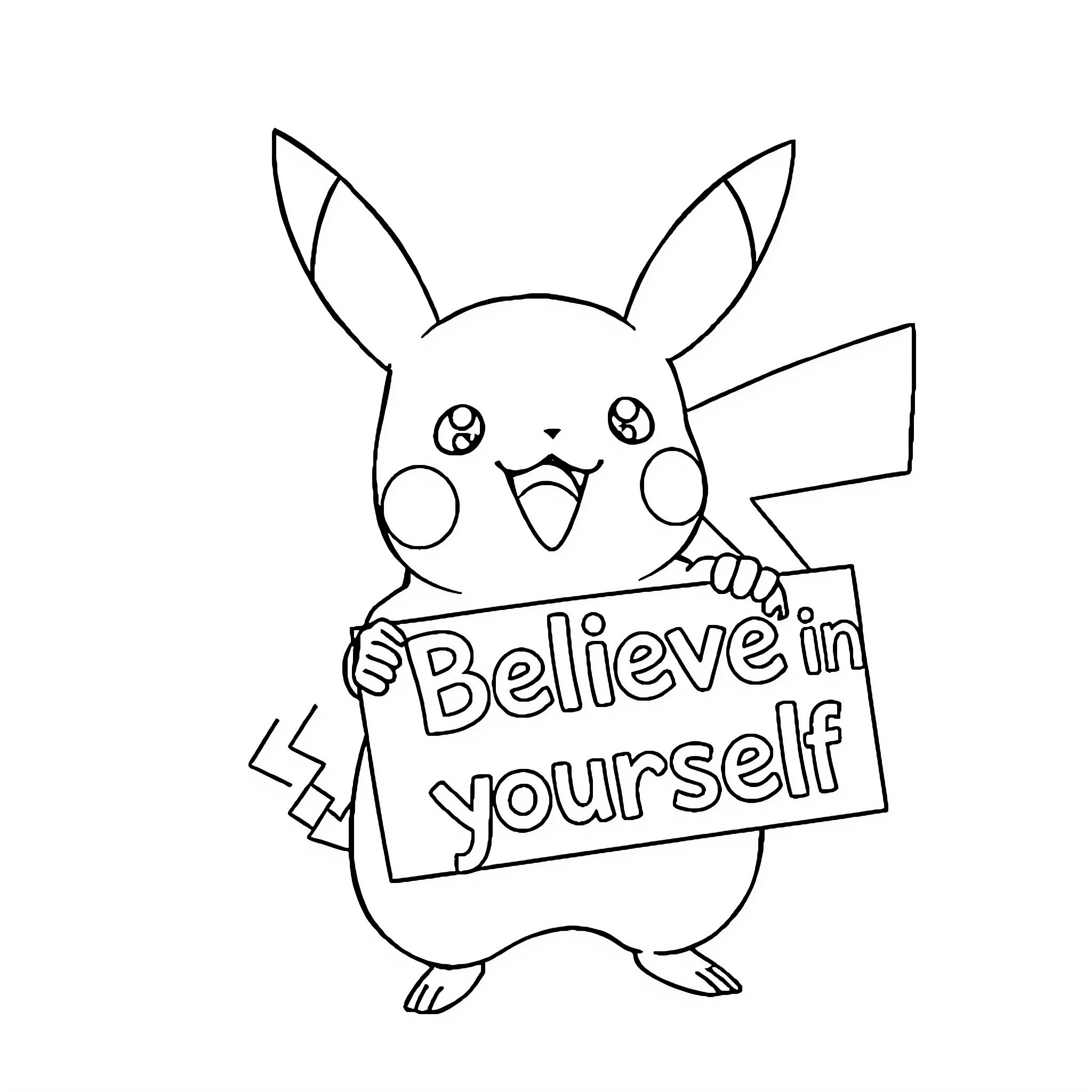 Pikachu encouraging positive self-belief Coloring Page (free black-and-white line drawing printable PDF for all, from beginners to advanced learners, including children, teens, adults, and seniors)