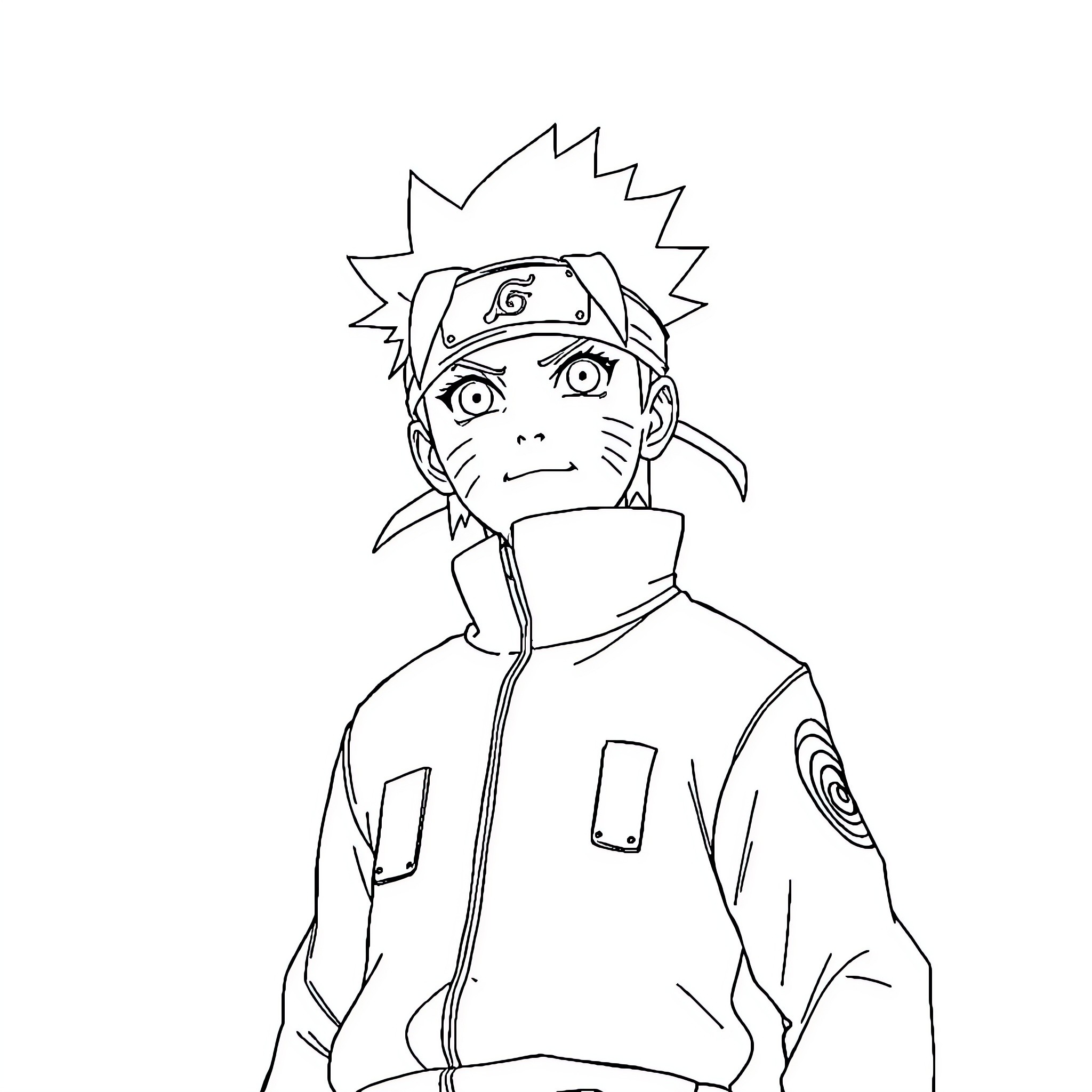 Naruto in Thoughtful Expression Coloring Page (free black-and-white line drawing printable PDF for all, from beginners to advanced learners, including children, teens, adults, and seniors)