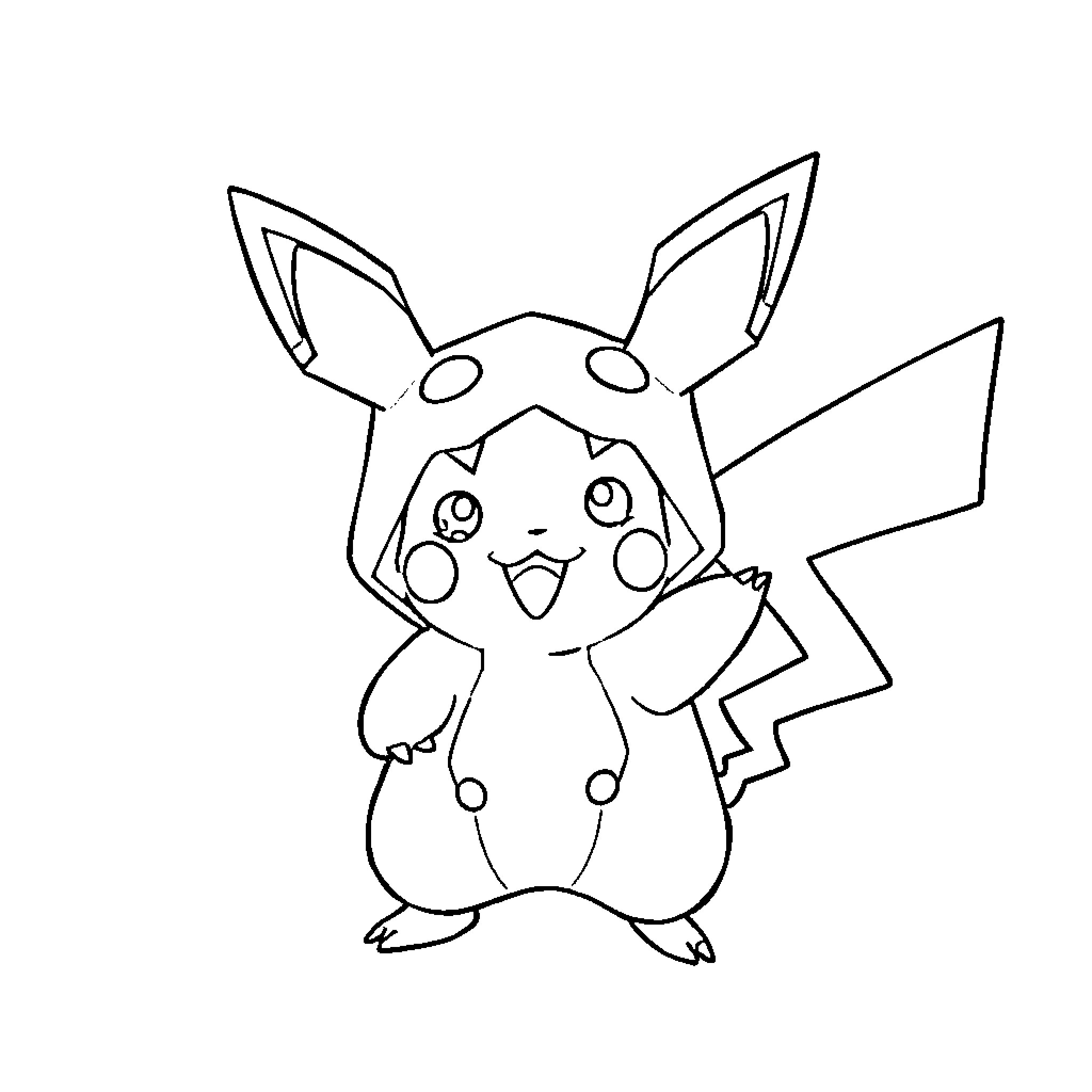 Pikachu making a surprised expression Coloring Page (free black-and-white line drawing printable PDF for all, from beginners to advanced learners, including children, teens, adults, and seniors)