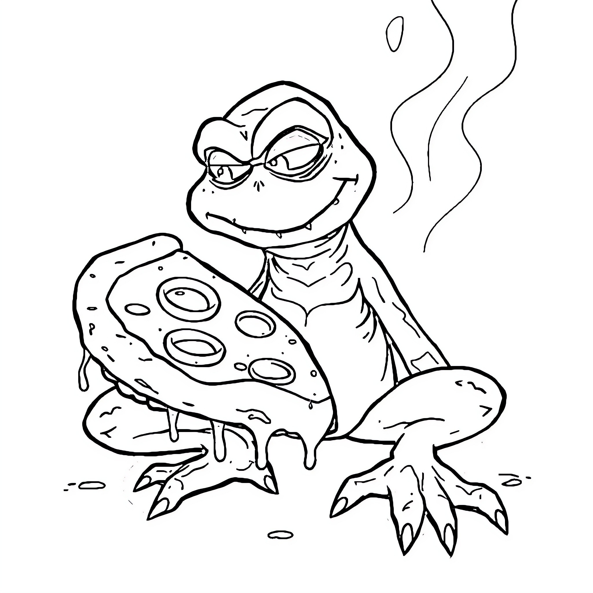Creeper Frog Smoking and Relaxing Coloring Page (free black-and-white line drawing printable PDF for all, from beginners to advanced learners, including children, teens, adults, and seniors)