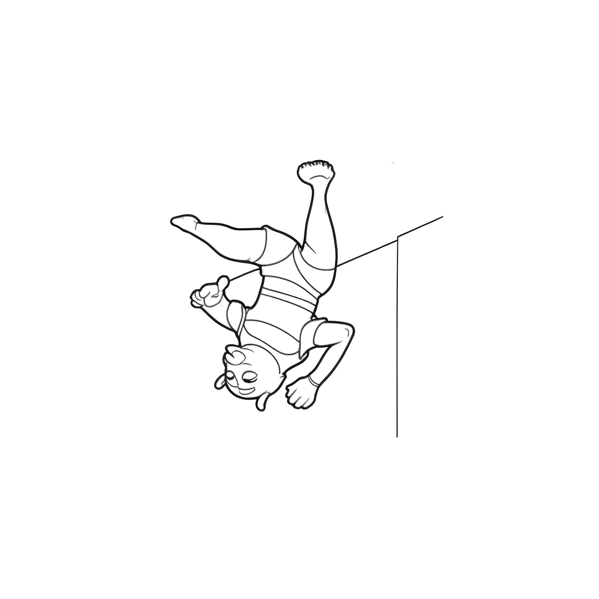 Shrek doing a handstand against a wall Coloring Page (free black-and-white line drawing printable PDF for all, from beginners to advanced learners, including children, teens, adults, and seniors)
