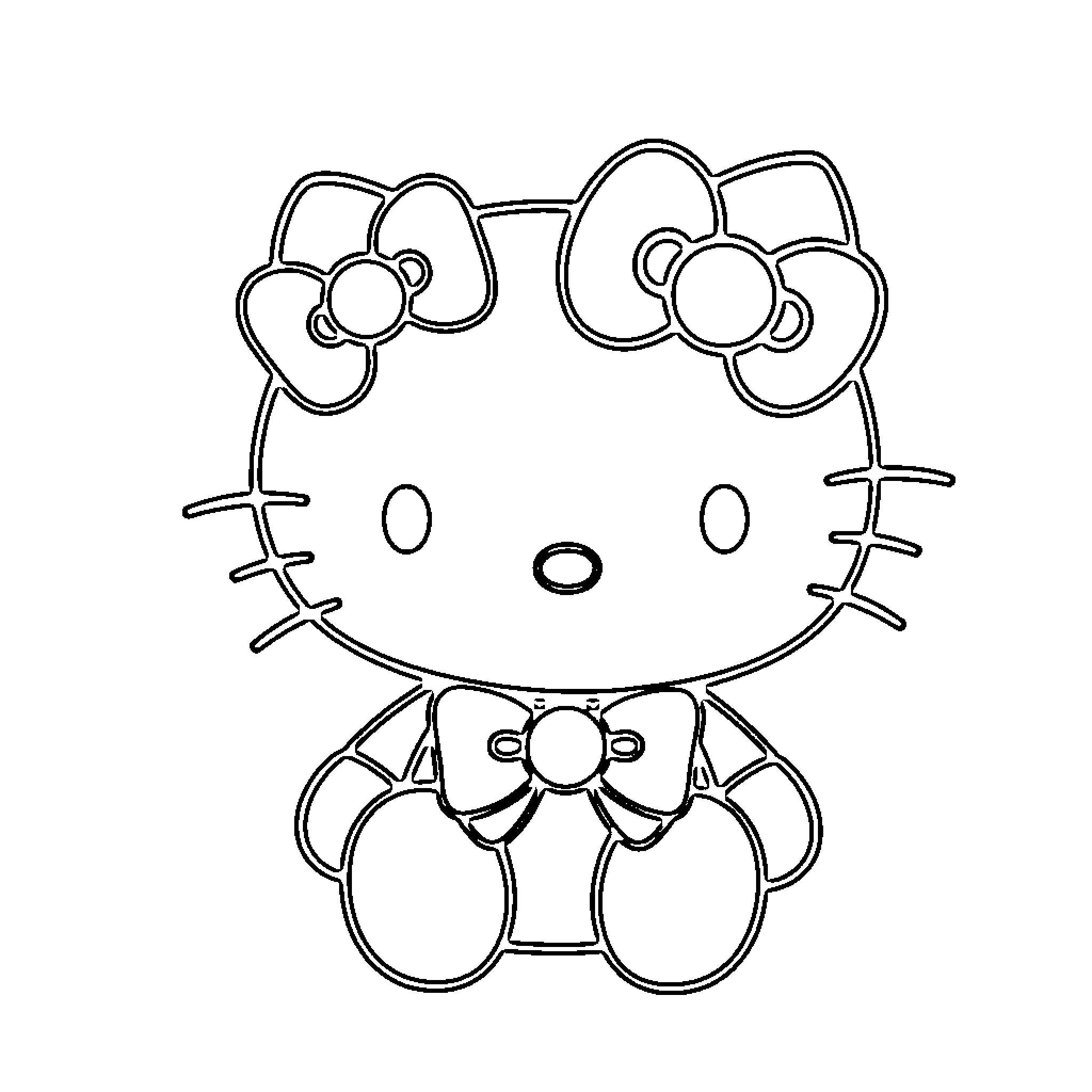 Hello Kitty in a Bow Tie Coloring Page (free black-and-white line drawing printable PDF for all, from beginners to advanced learners, including children, teens, adults, and seniors)