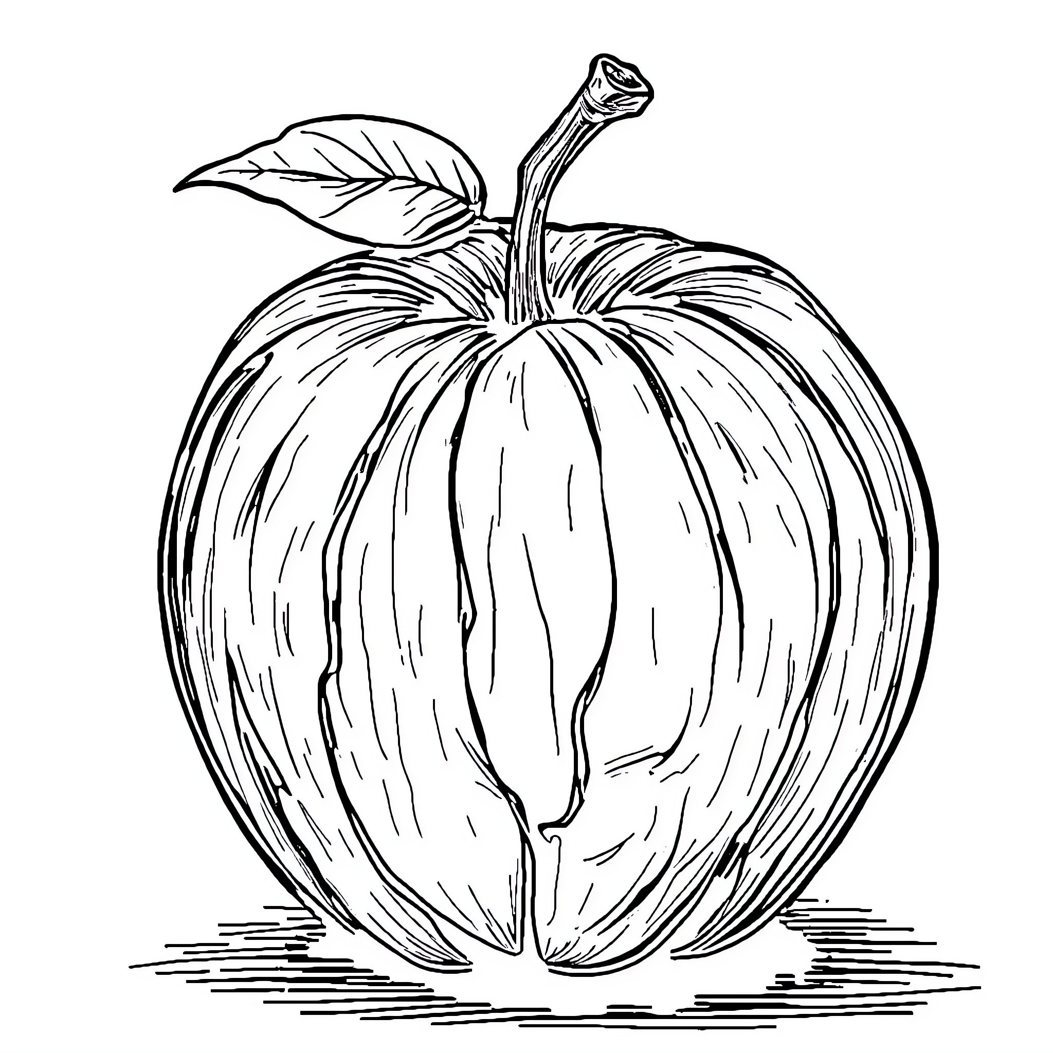 Apple with detailed textures and patterns Coloring Page (free black-and-white line drawing printable PDF for all, from beginners to advanced learners, including children, teens, adults, and seniors)