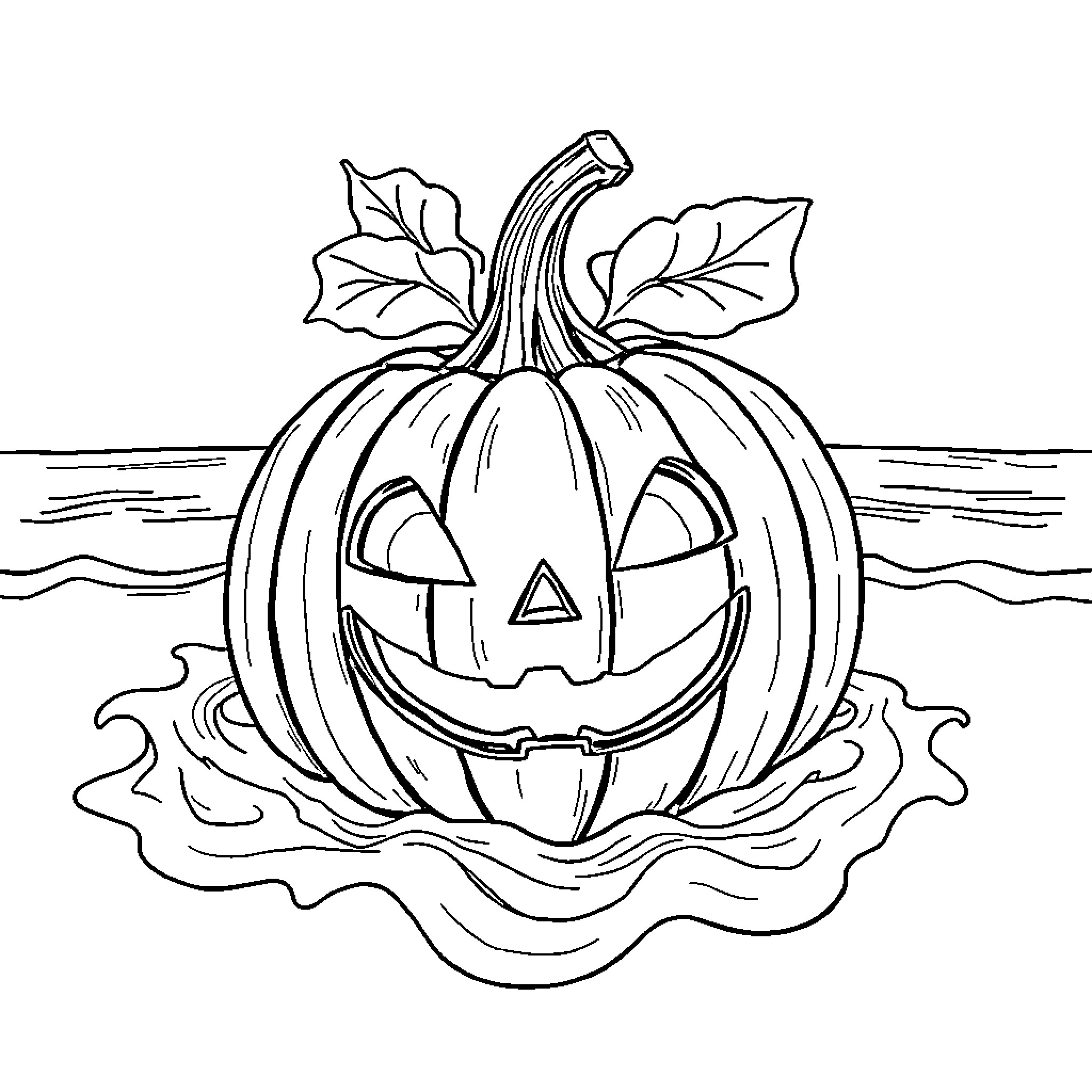 Calabaza Pumpkin with Festive Facial Expression Coloring Page (free black-and-white line drawing printable PDF for all, from beginners to advanced learners, including children, teens, adults, and seniors)