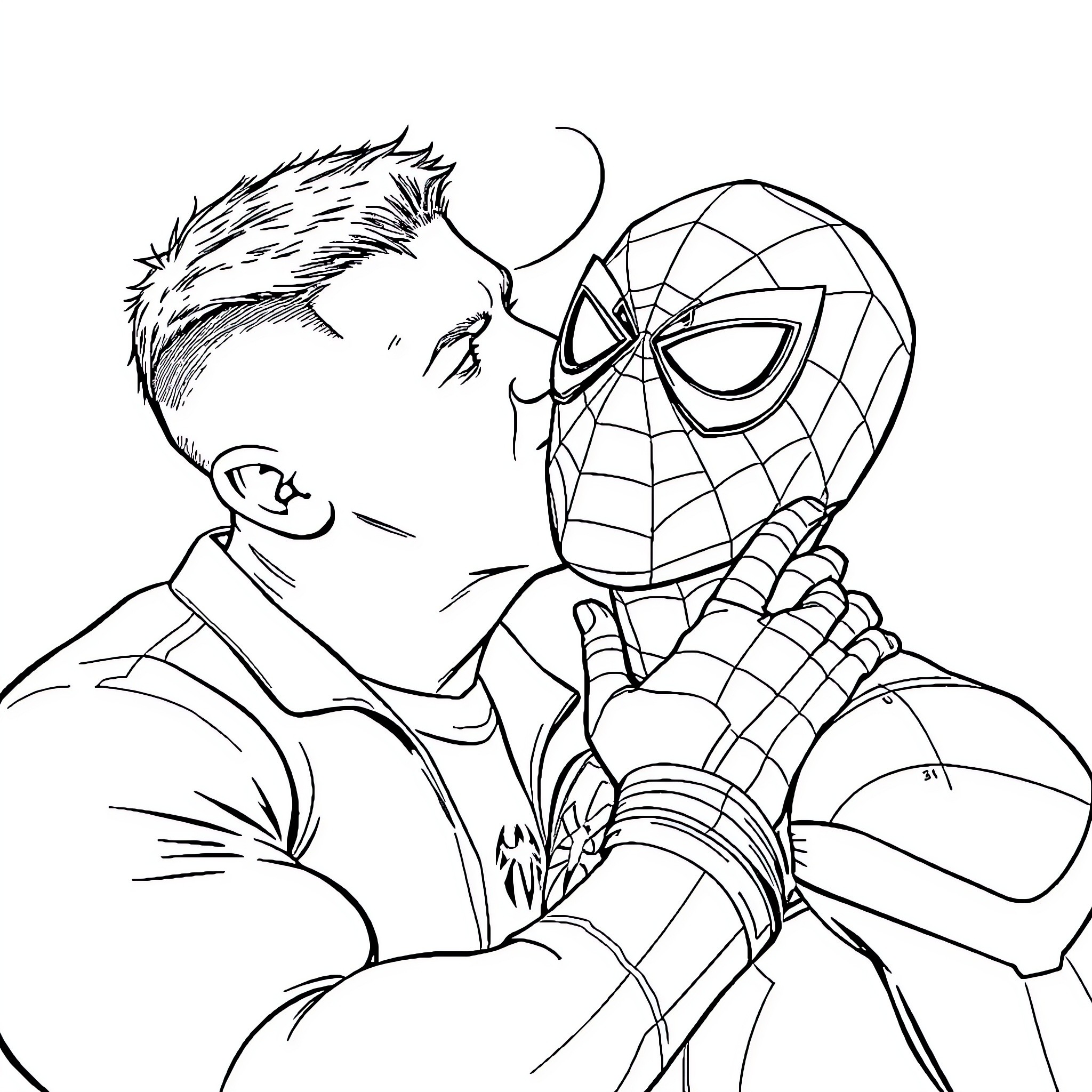 John Cena's Encounter with Spiderman Coloring Page (free black-and-white line drawing printable PDF for all, from beginners to advanced learners, including children, teens, adults, and seniors)