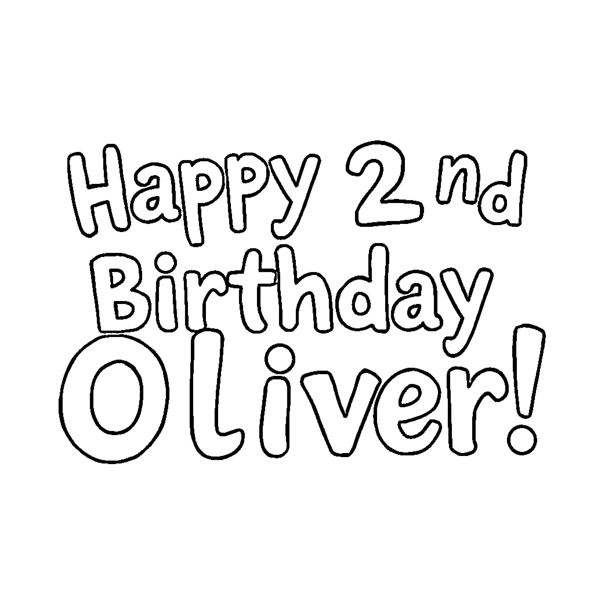 Birthday Writing for a Joyous 2nd Birthday Coloring Page (free black-and-white line drawing printable PDF for all, from beginners to advanced learners, including children, teens, adults, and seniors)