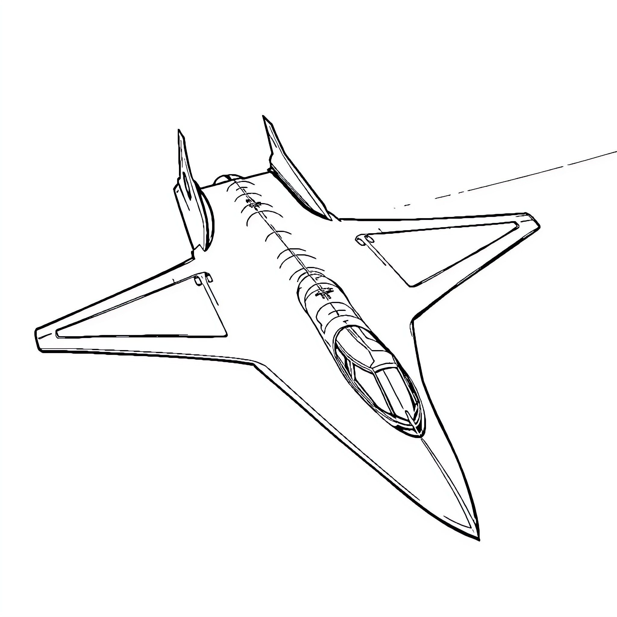 B-2 Bomber in flight with distinctive swept-wing design Coloring Page (free black-and-white line drawing printable PDF for all, from beginners to advanced learners, including children, teens, adults, and seniors)