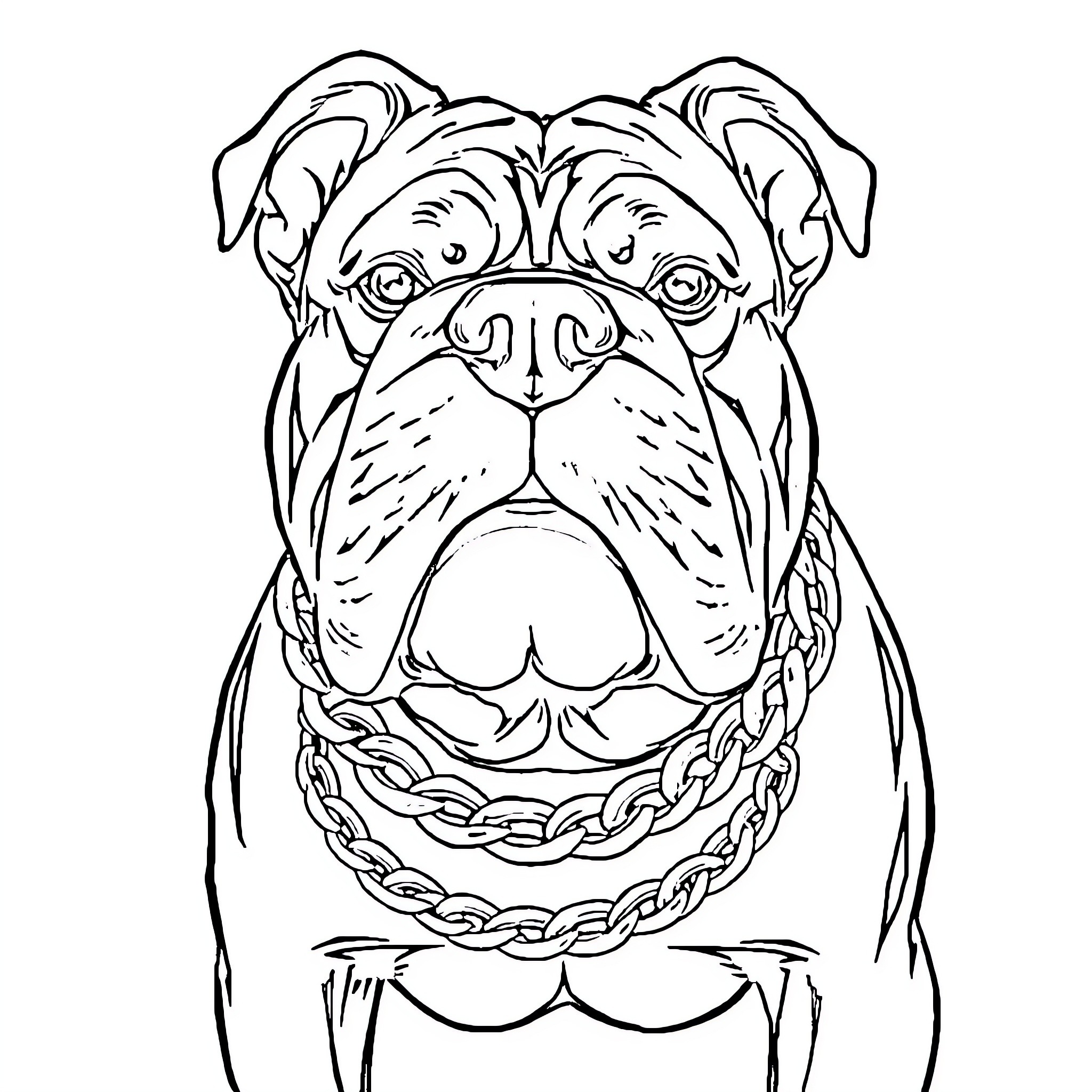 Dog wearing a chain collar Coloring Page (free black-and-white line drawing printable PDF for all, from beginners to advanced learners, including children, teens, adults, and seniors)
