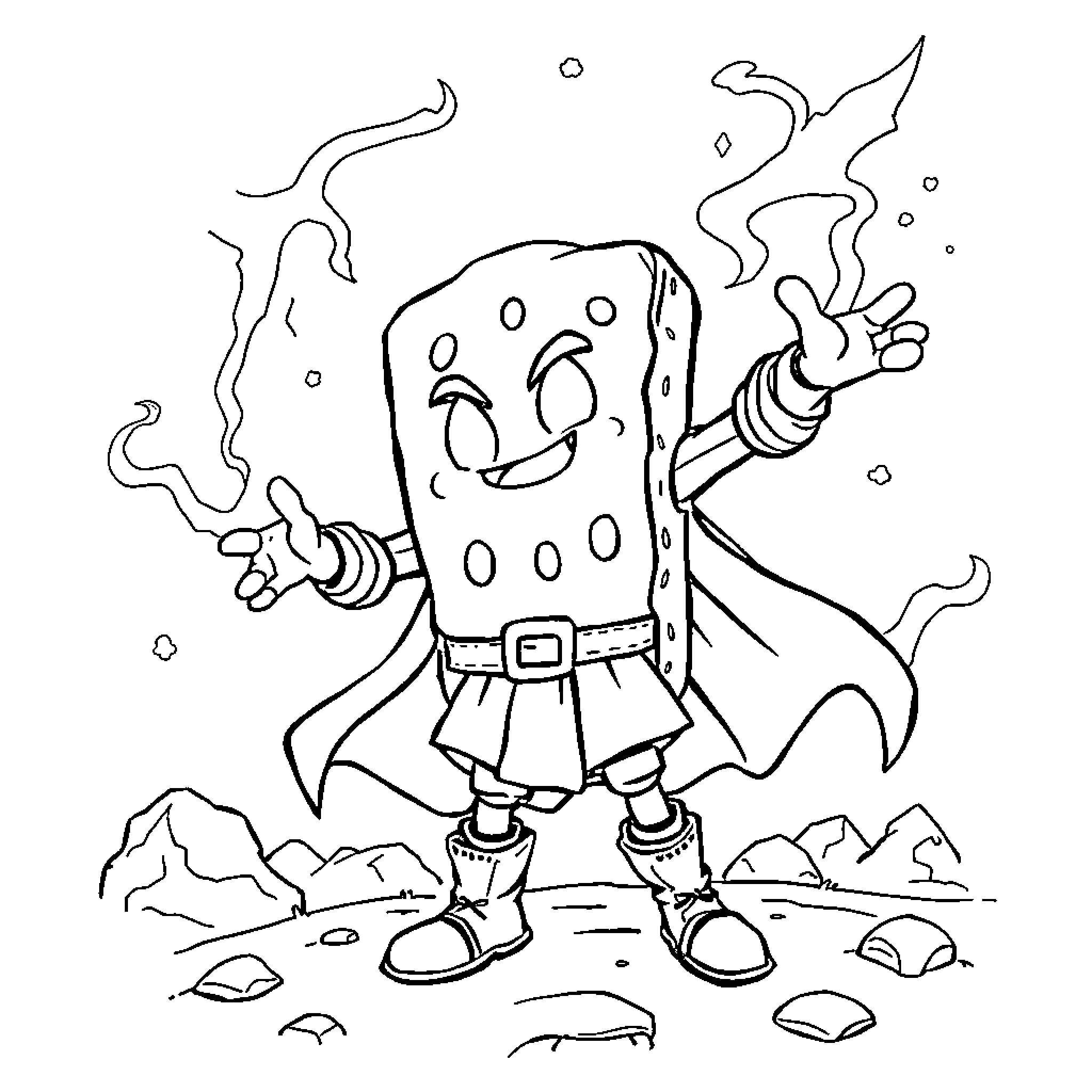 Biscuit character exploring the outdoors Coloring Page (free black-and-white line drawing printable PDF for all, from beginners to advanced learners, including children, teens, adults, and seniors)