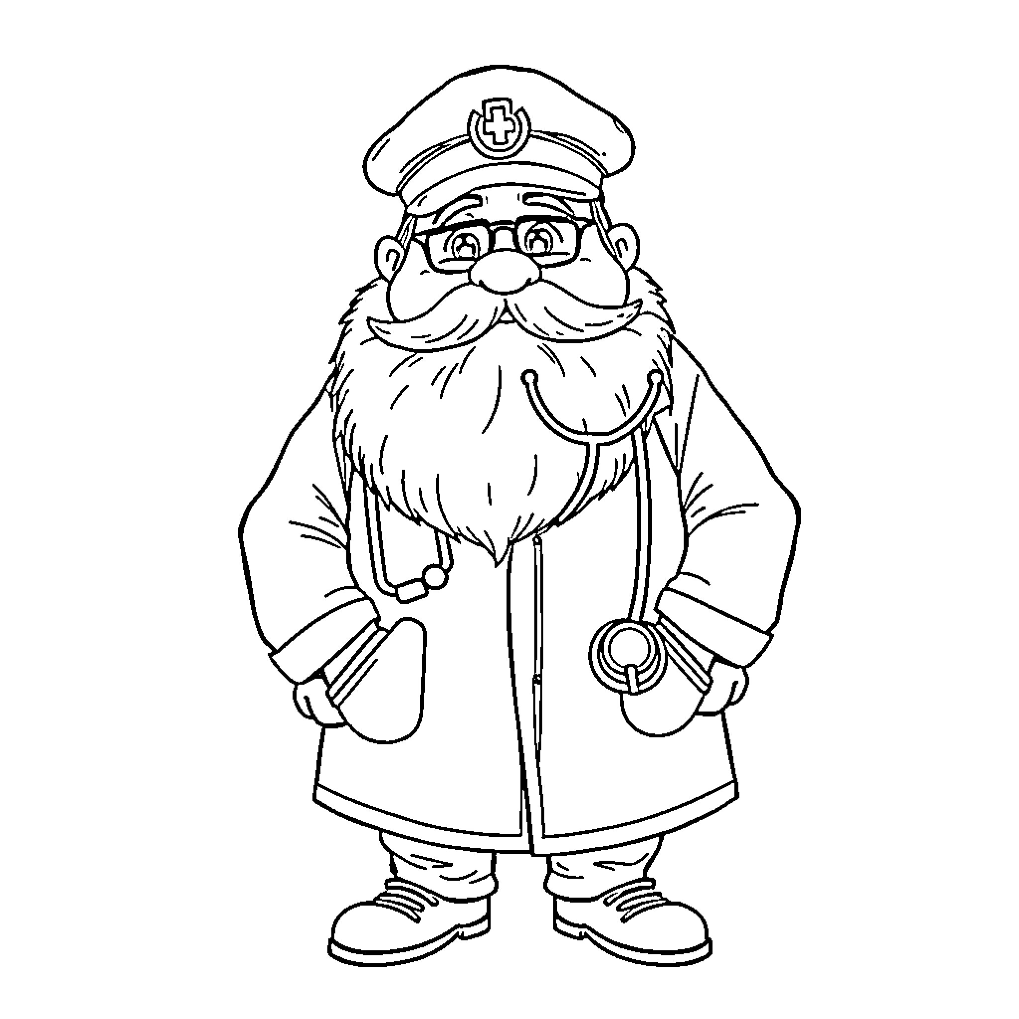 Postman with Beard and Cap Holding Packages Coloring Page (free black-and-white line drawing printable PDF for all, from beginners to advanced learners, including children, teens, adults, and seniors)