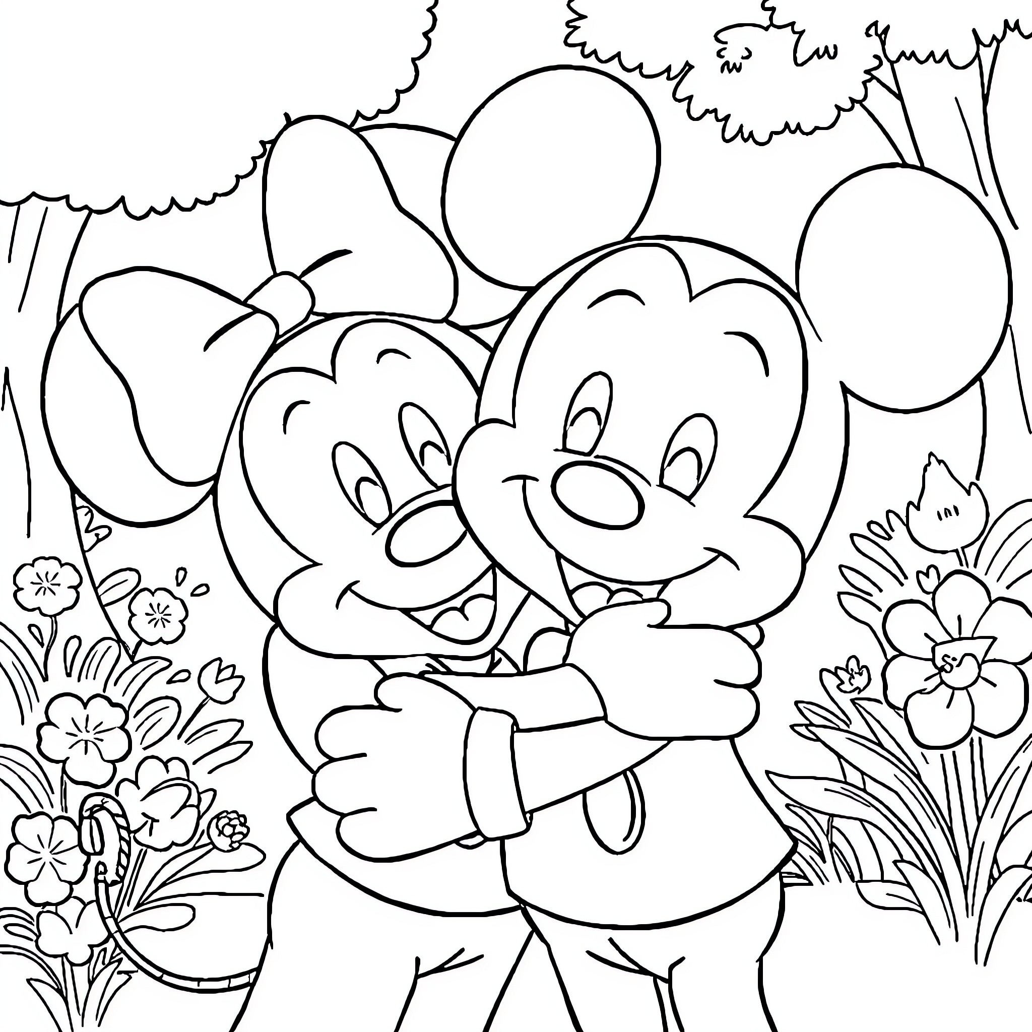 Pocoyo and Pato's Playful Adventure in the Garden Coloring Page (free black-and-white line drawing printable PDF for all, from beginners to advanced learners, including children, teens, adults, and seniors)