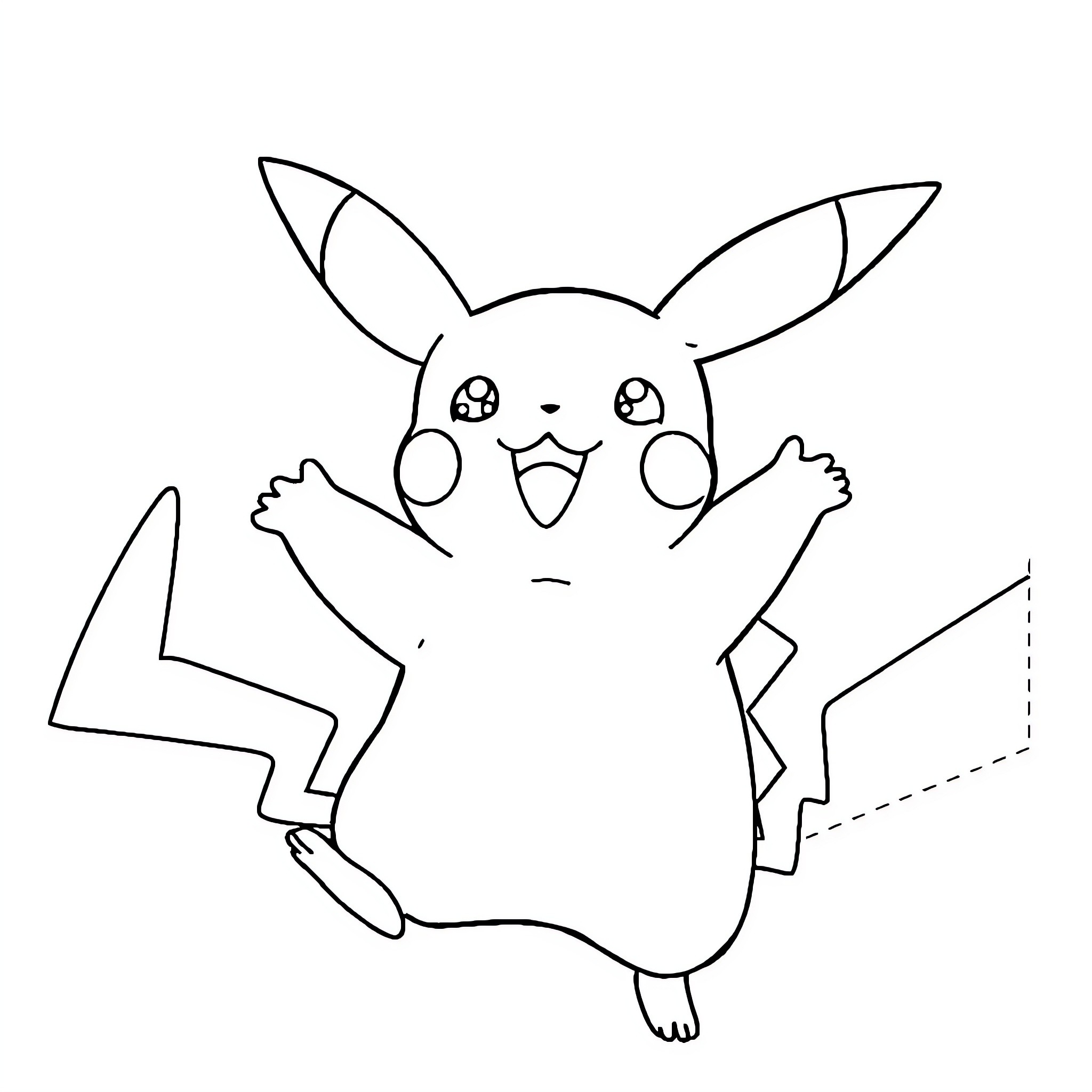 Pikachu joyfully striking a pose Coloring Page (free black-and-white line drawing printable PDF for all, from beginners to advanced learners, including children, teens, adults, and seniors)