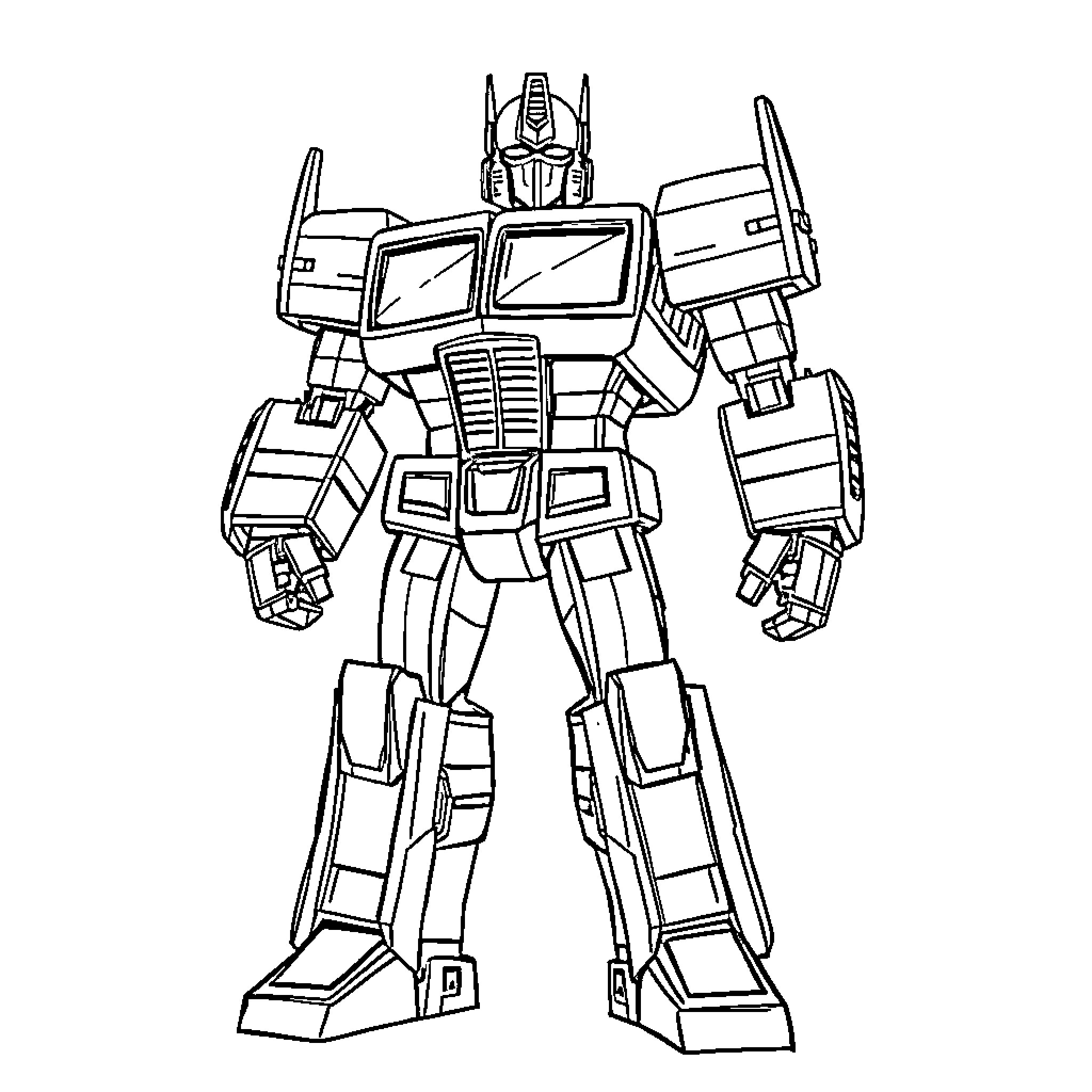Optimus Prime preparing for battle Coloring Page (free black-and-white line drawing printable PDF for all, from beginners to advanced learners, including children, teens, adults, and seniors)