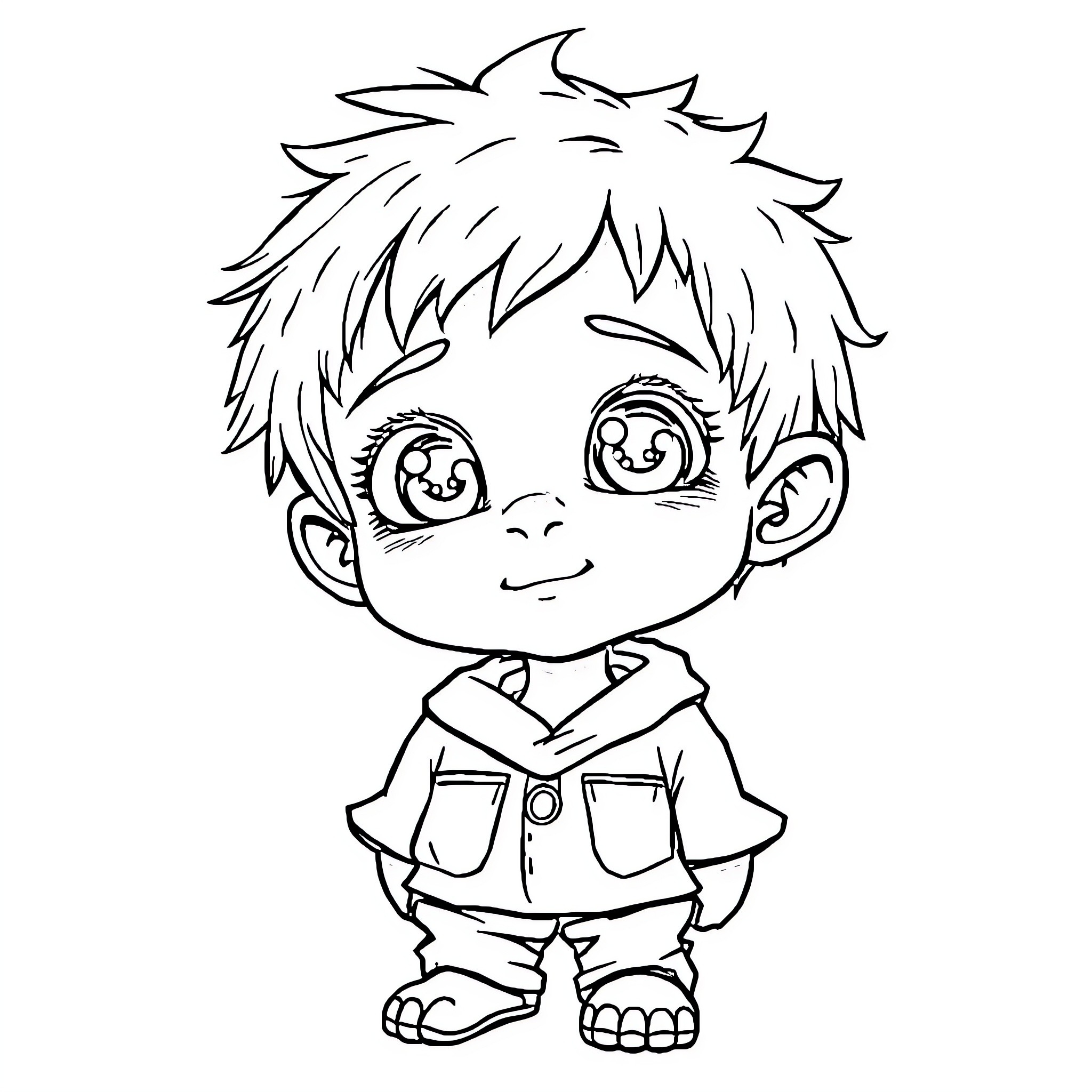 Boy in casual outfit with cheerful expression Coloring Page (free black-and-white line drawing printable PDF for all, from beginners to advanced learners, including children, teens, adults, and seniors)