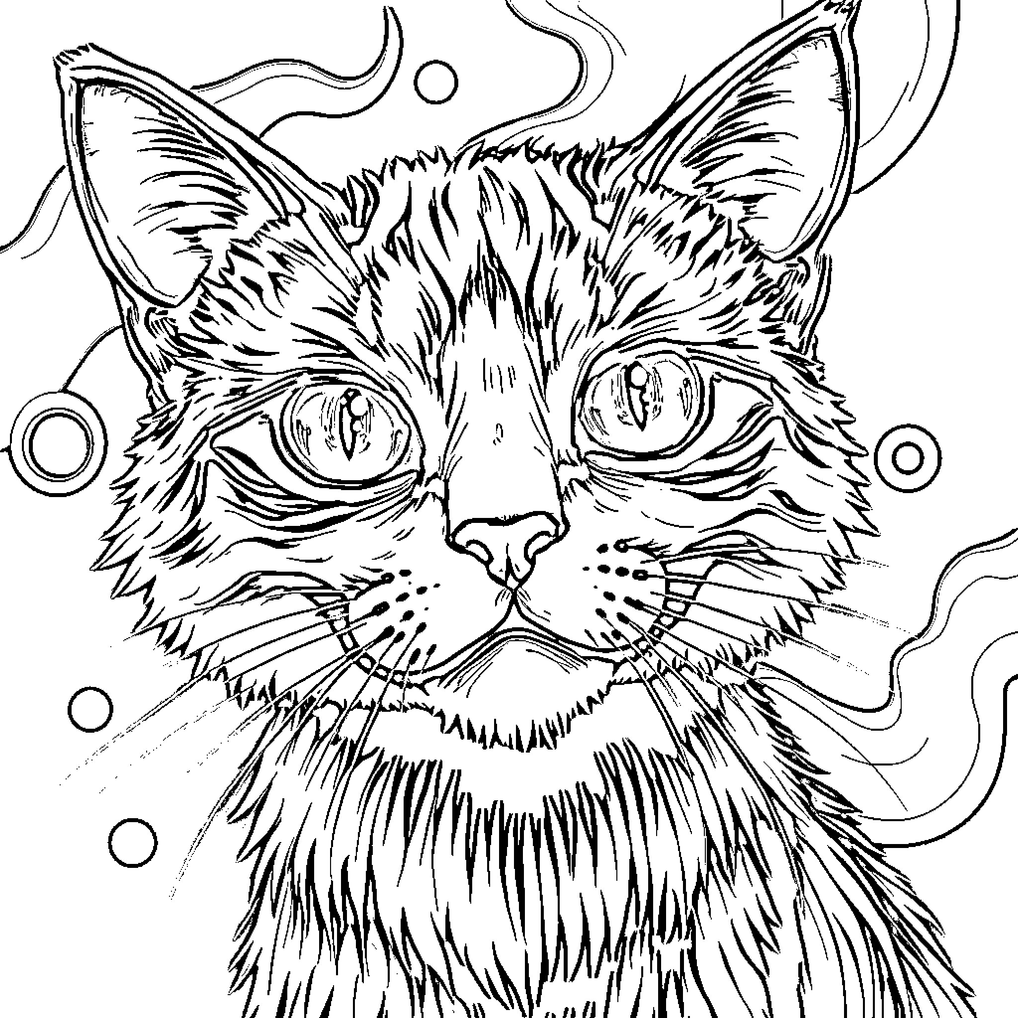 Katseye's Enigmatic Feline Gaze Coloring Page (free black-and-white line drawing printable PDF for all, from beginners to advanced learners, including children, teens, adults, and seniors)
