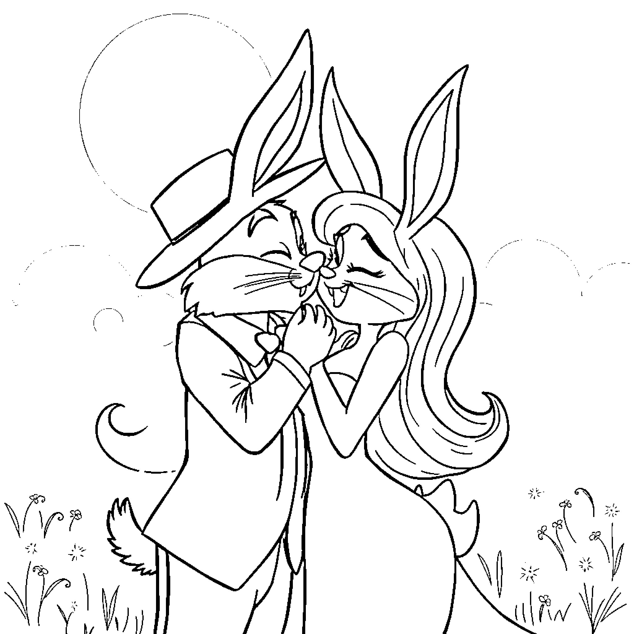 Rabbit character in fanciful outfit dancing Coloring Page (free black-and-white line drawing printable PDF for all, from beginners to advanced learners, including children, teens, adults, and seniors)