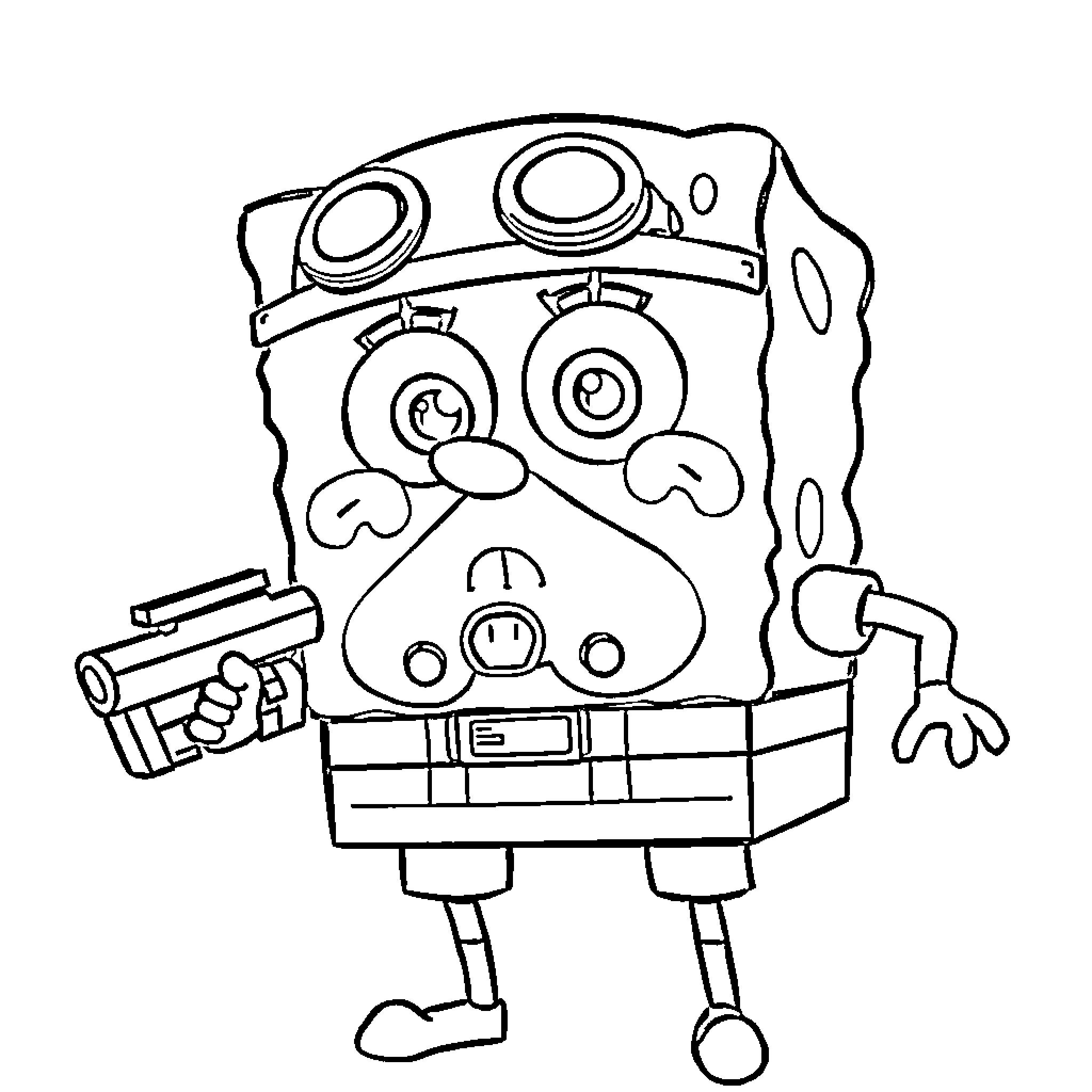 Spongebob in futuristic robotic outfit Coloring Page (free black-and-white line drawing printable PDF for all, from beginners to advanced learners, including children, teens, adults, and seniors)