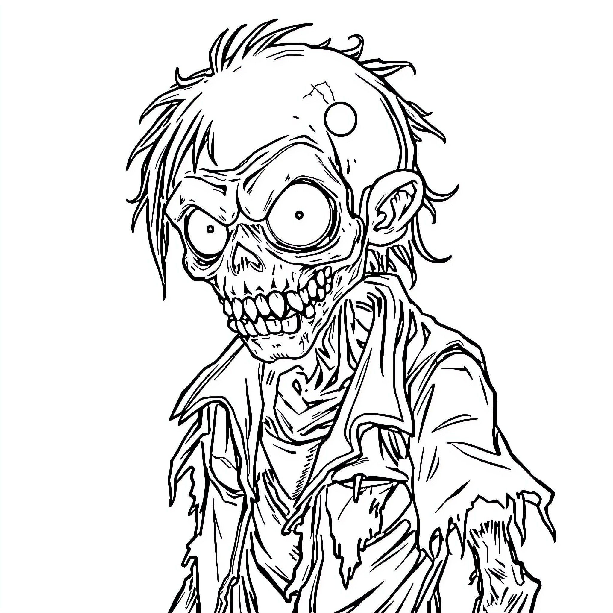 Sprunki Zombie Menacing Undead Creature with Unsettling Features Coloring Page (free black-and-white line drawing printable PDF for all, from beginners to advanced learners, including children, teens, adults, and seniors)