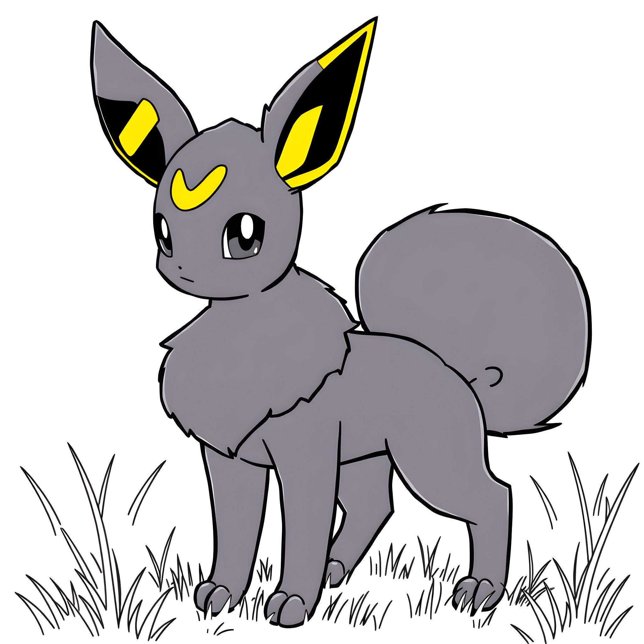 Umbreon standing proudly in the grass Coloring Page (free black-and-white line drawing printable PDF for all, from beginners to advanced learners, including children, teens, adults, and seniors)