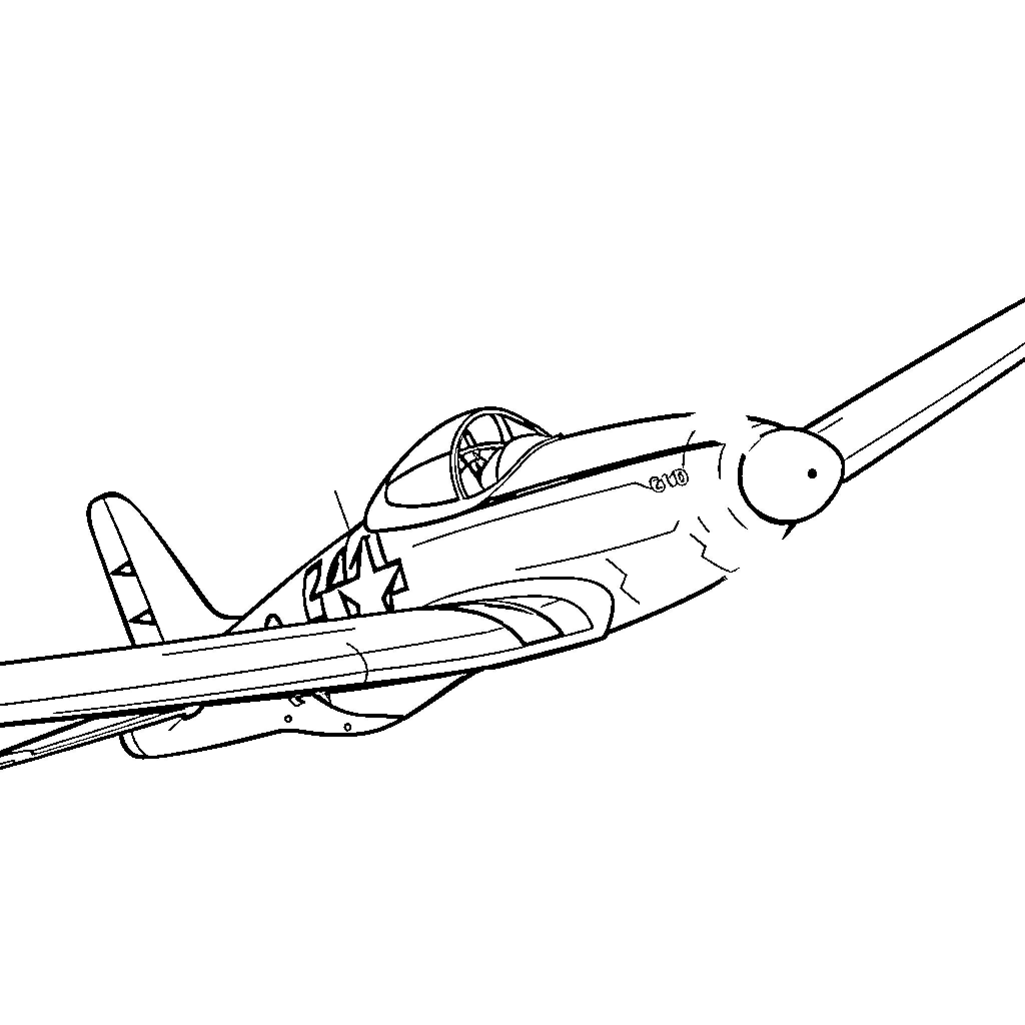 P51 Mustang in flight with dynamic motion Coloring Page (free black-and-white line drawing printable PDF for all, from beginners to advanced learners, including children, teens, adults, and seniors)