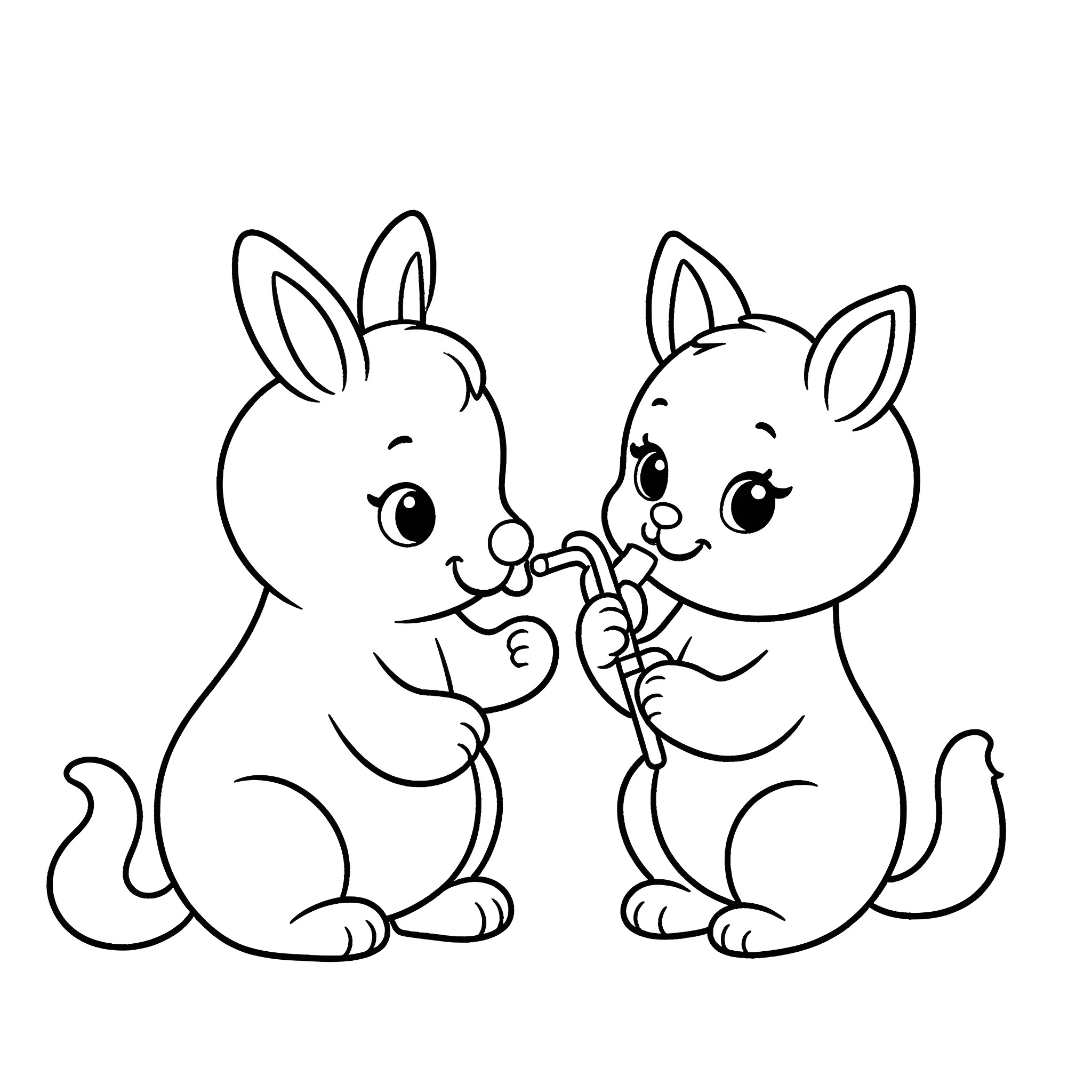 Animal friends enjoying ice cream together Coloring Page (free black-and-white line drawing printable PDF for all, from beginners to advanced learners, including children, teens, adults, and seniors)