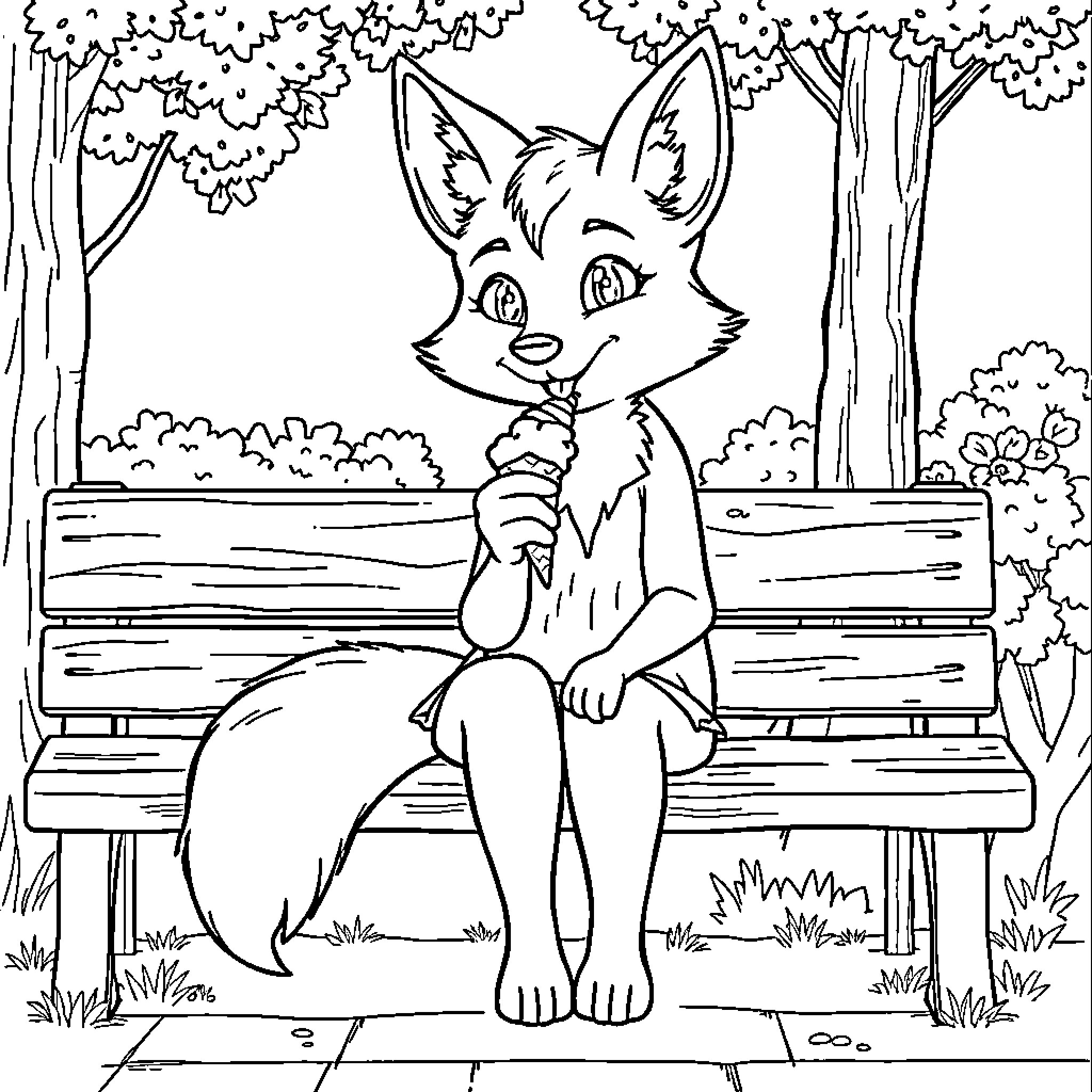 Samantha Fox enjoying a peaceful afternoon in the park Coloring Page (free black-and-white line drawing printable PDF for all, from beginners to advanced learners, including children, teens, adults, and seniors)