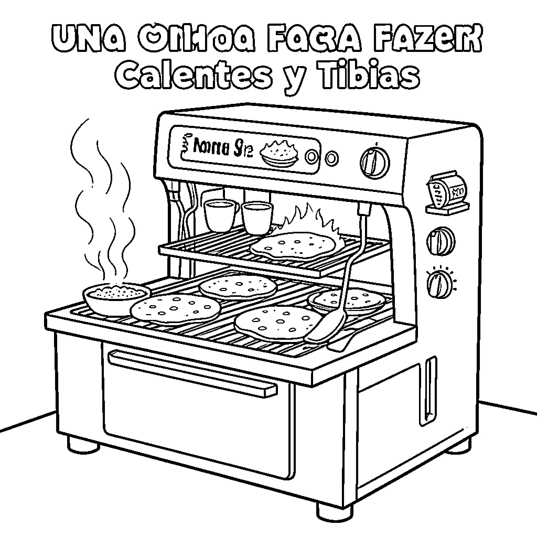 Tortilla Machine Cooking Savory Treats Coloring Page (free black-and-white line drawing printable PDF for all, from beginners to advanced learners, including children, teens, adults, and seniors)