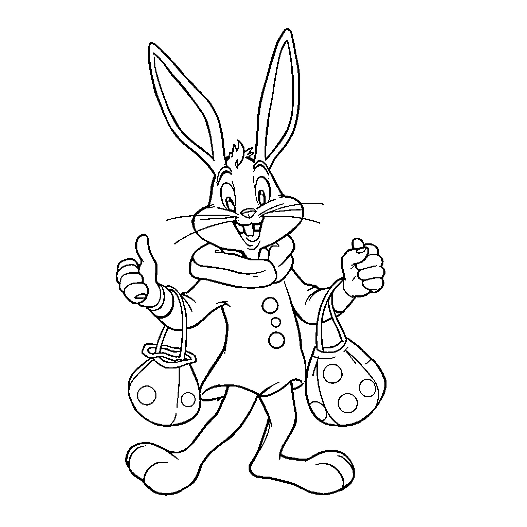 Bugs Bunny dressed up as a carnival jester Coloring Page (free black-and-white line drawing printable PDF for all, from beginners to advanced learners, including children, teens, adults, and seniors)