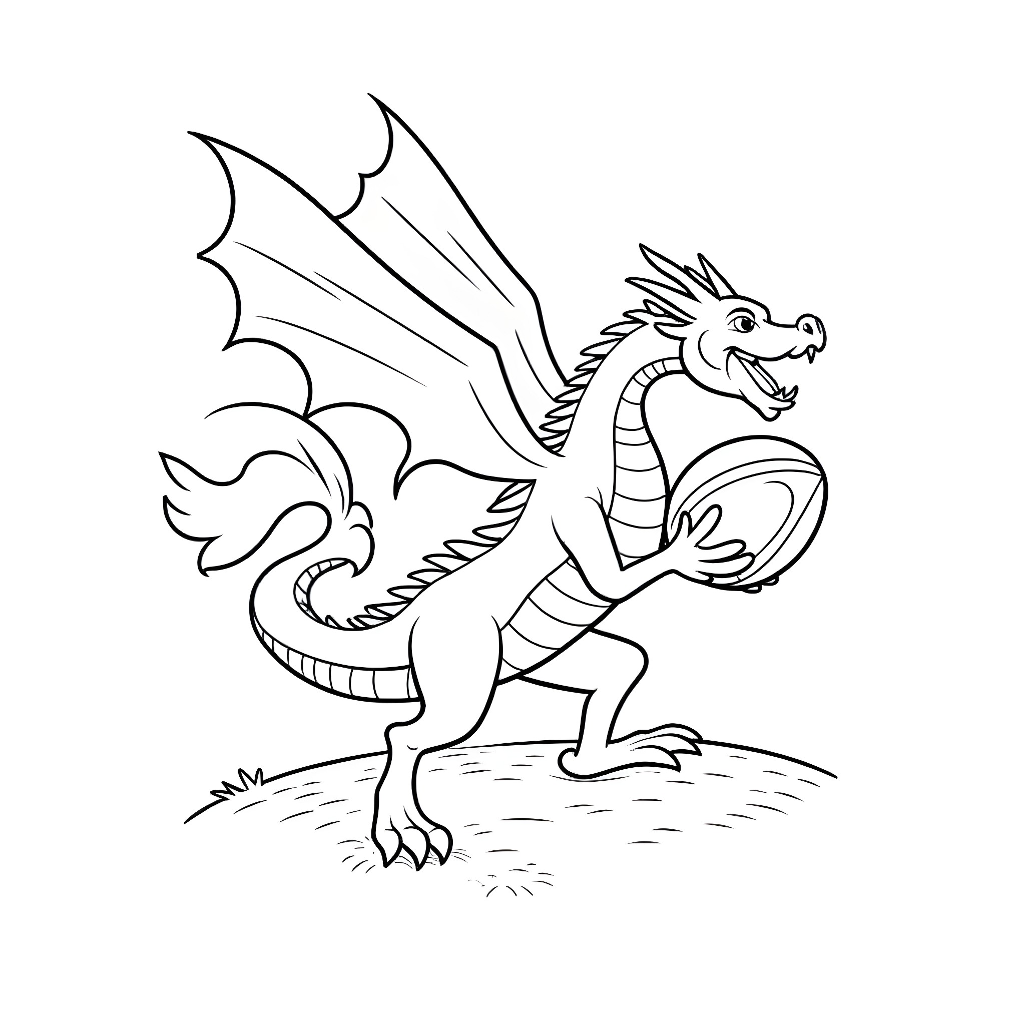 Dragon Soaring Triumphantly in the Sky Coloring Page (free black-and-white line drawing printable PDF for all, from beginners to advanced learners, including children, teens, adults, and seniors)