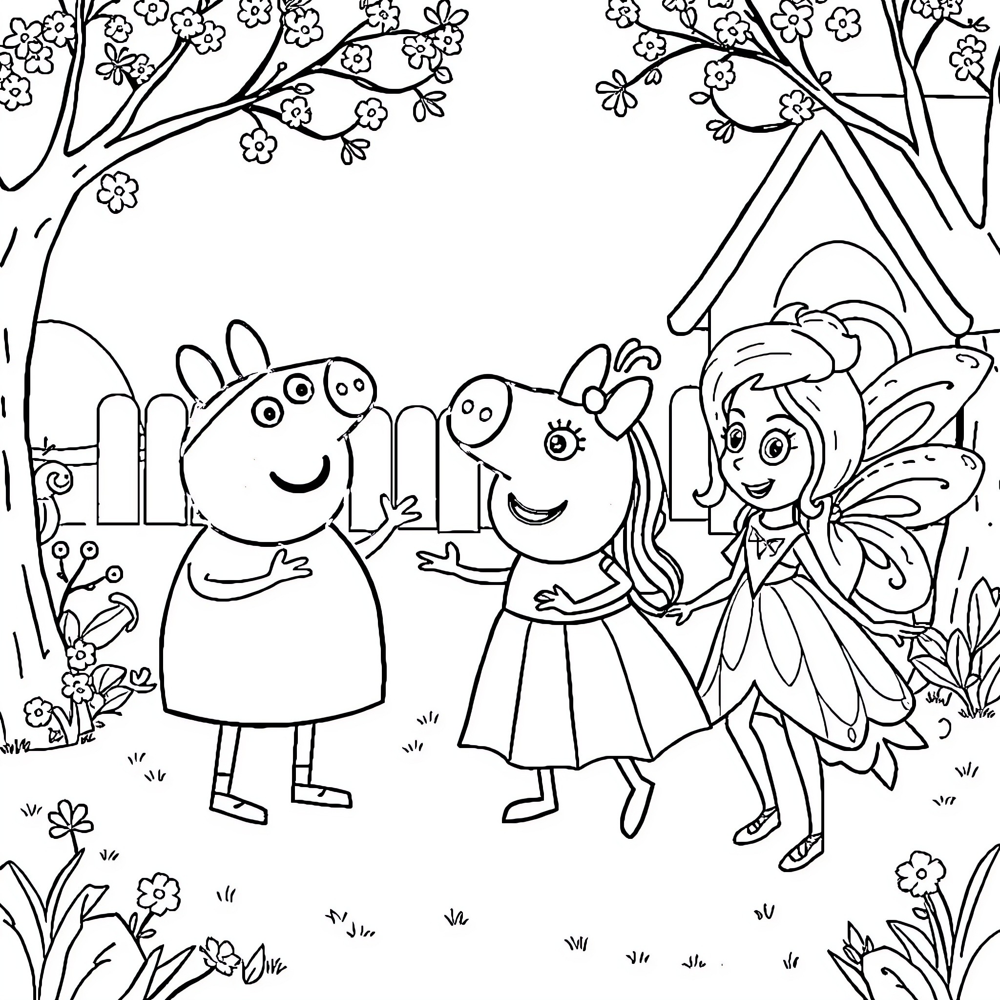 Gabby's Magical Forest Adventure Coloring Page (free black-and-white line drawing printable PDF for all, from beginners to advanced learners, including children, teens, adults, and seniors)