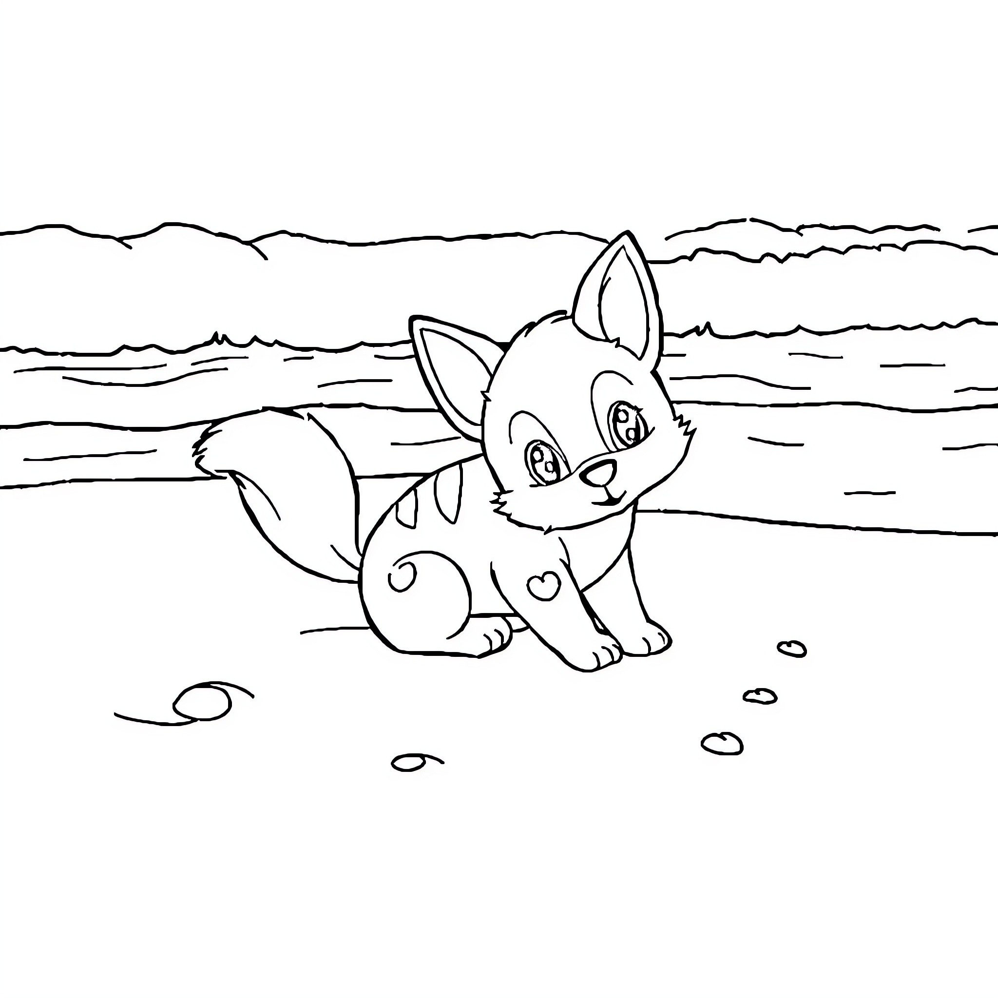 Meeko the Playful Puppy Frolicking on the Beach Coloring Page (free black-and-white line drawing printable PDF for all, from beginners to advanced learners, including children, teens, adults, and seniors)
