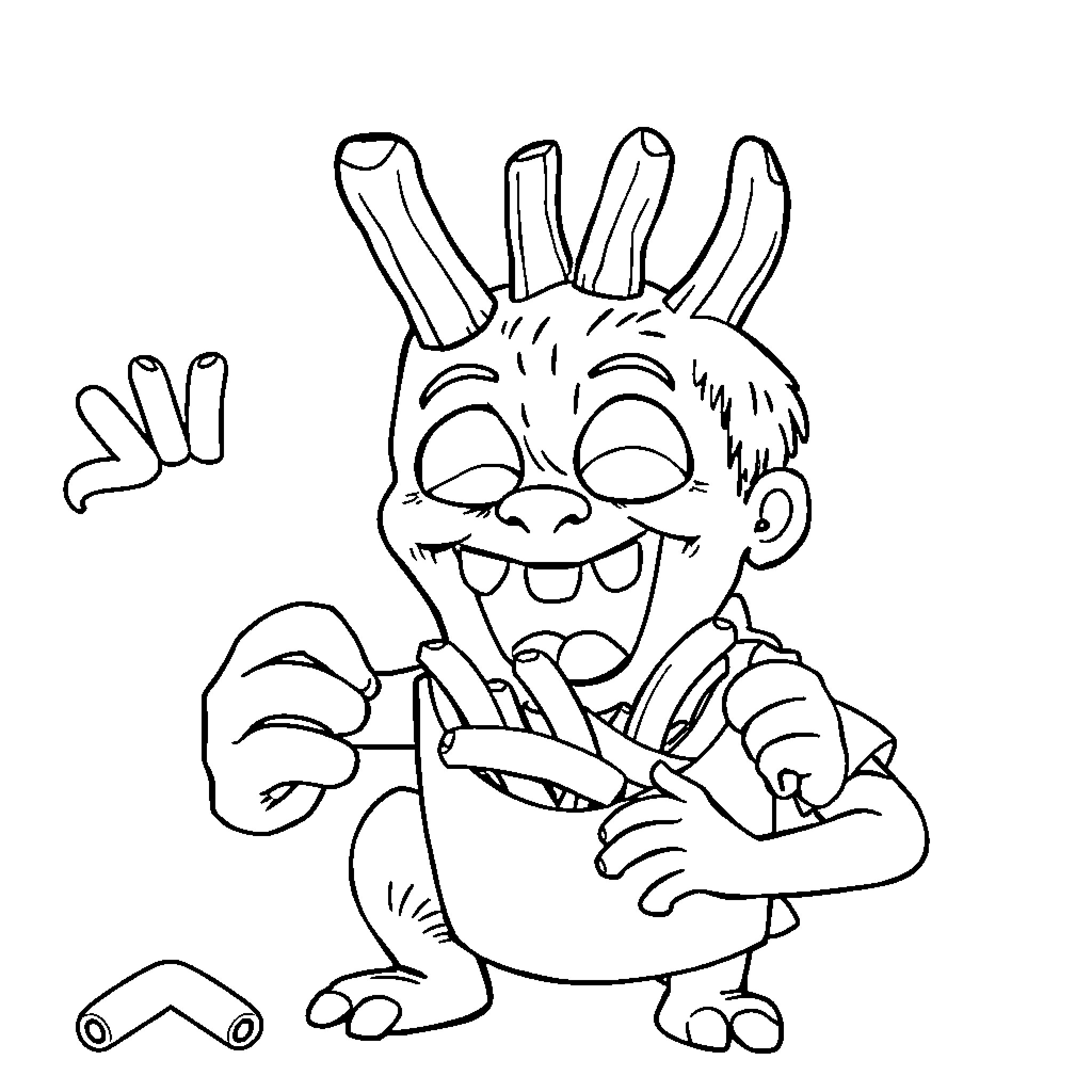 Monster Playing with Silly Toys Coloring Page (free black-and-white line drawing printable PDF for all, from beginners to advanced learners, including children, teens, adults, and seniors)