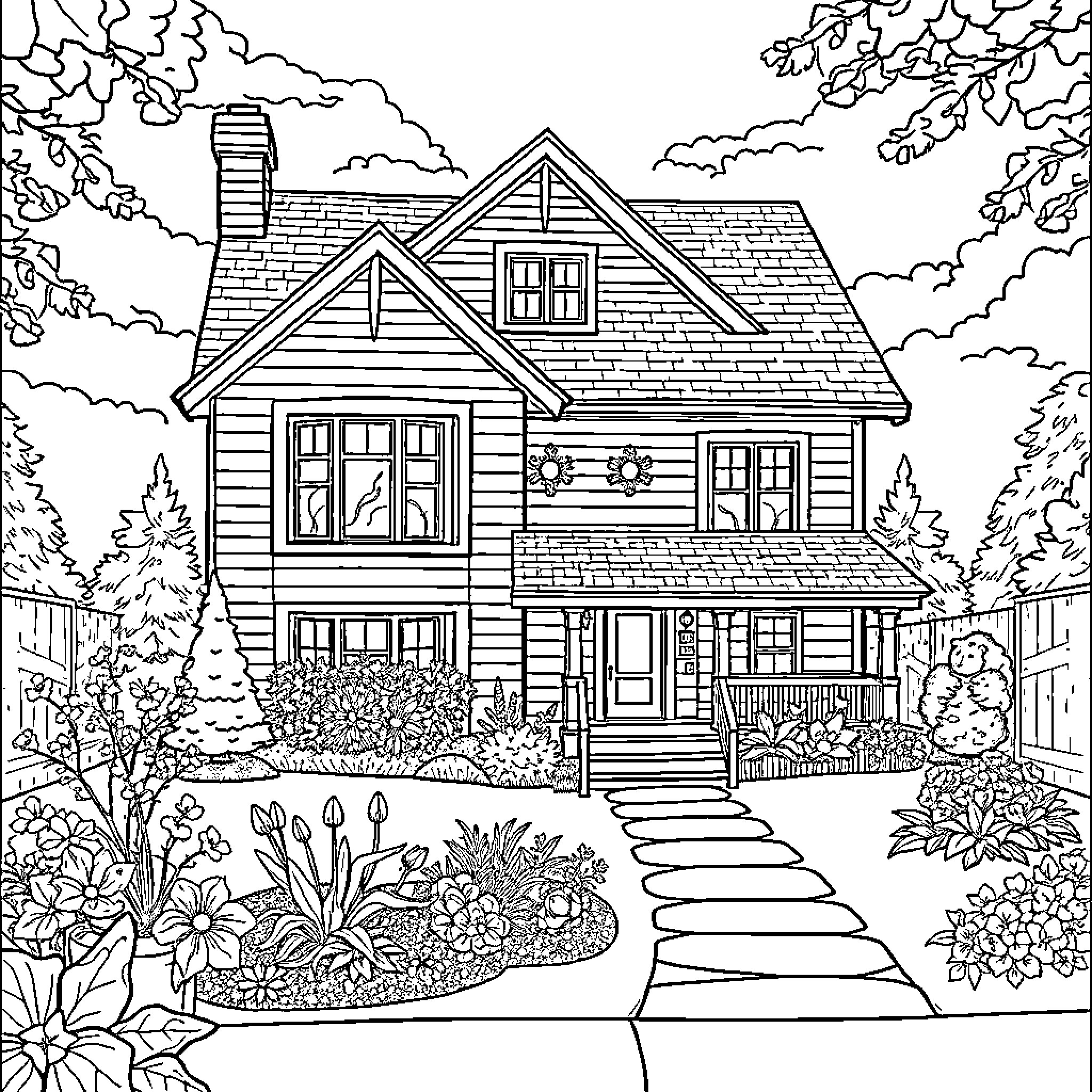 Address of a Cozy Country Cottage Coloring Page (free black-and-white line drawing printable PDF for all, from beginners to advanced learners, including children, teens, adults, and seniors)