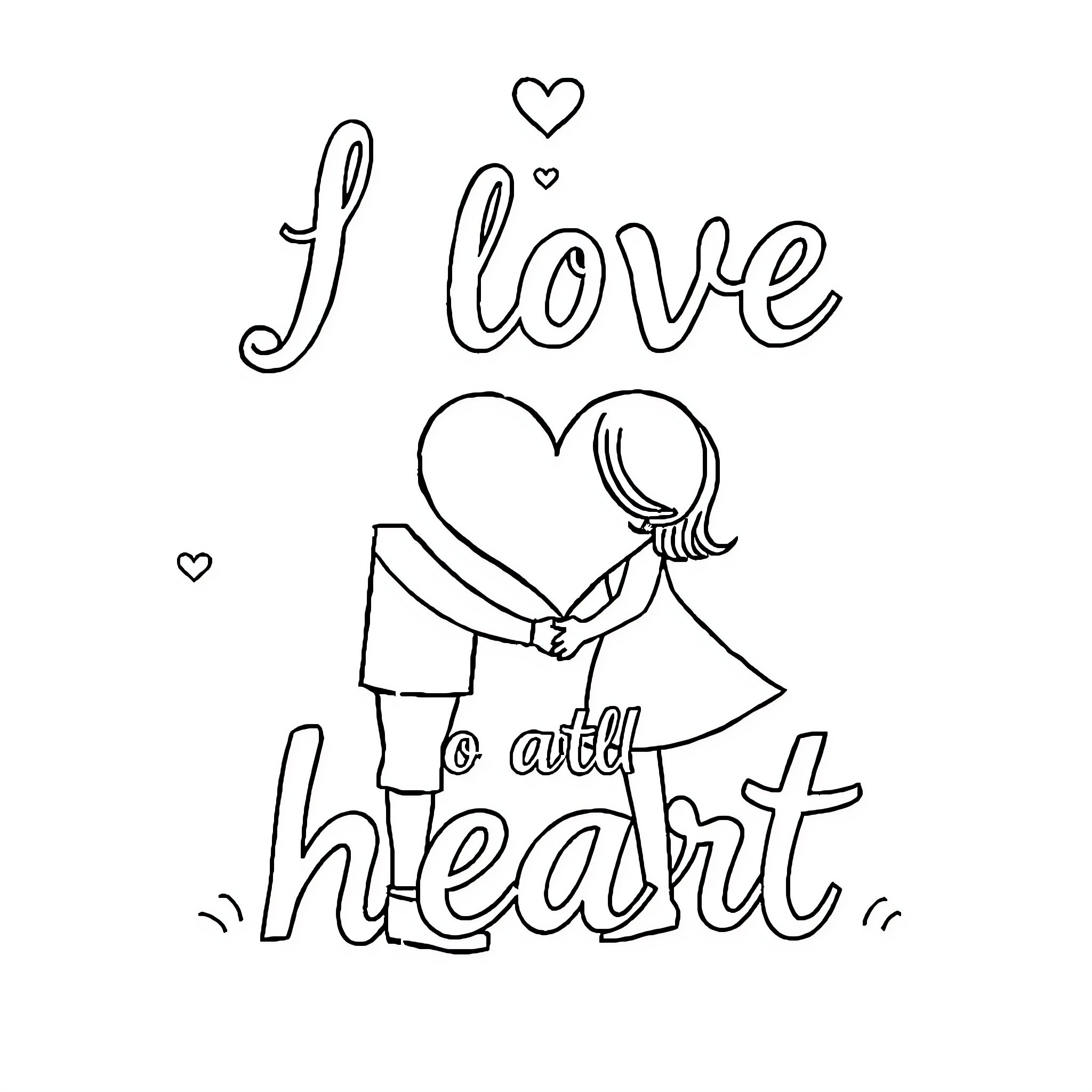 Love embracing hearts together Coloring Page (free black-and-white line drawing printable PDF for all, from beginners to advanced learners, including children, teens, adults, and seniors)