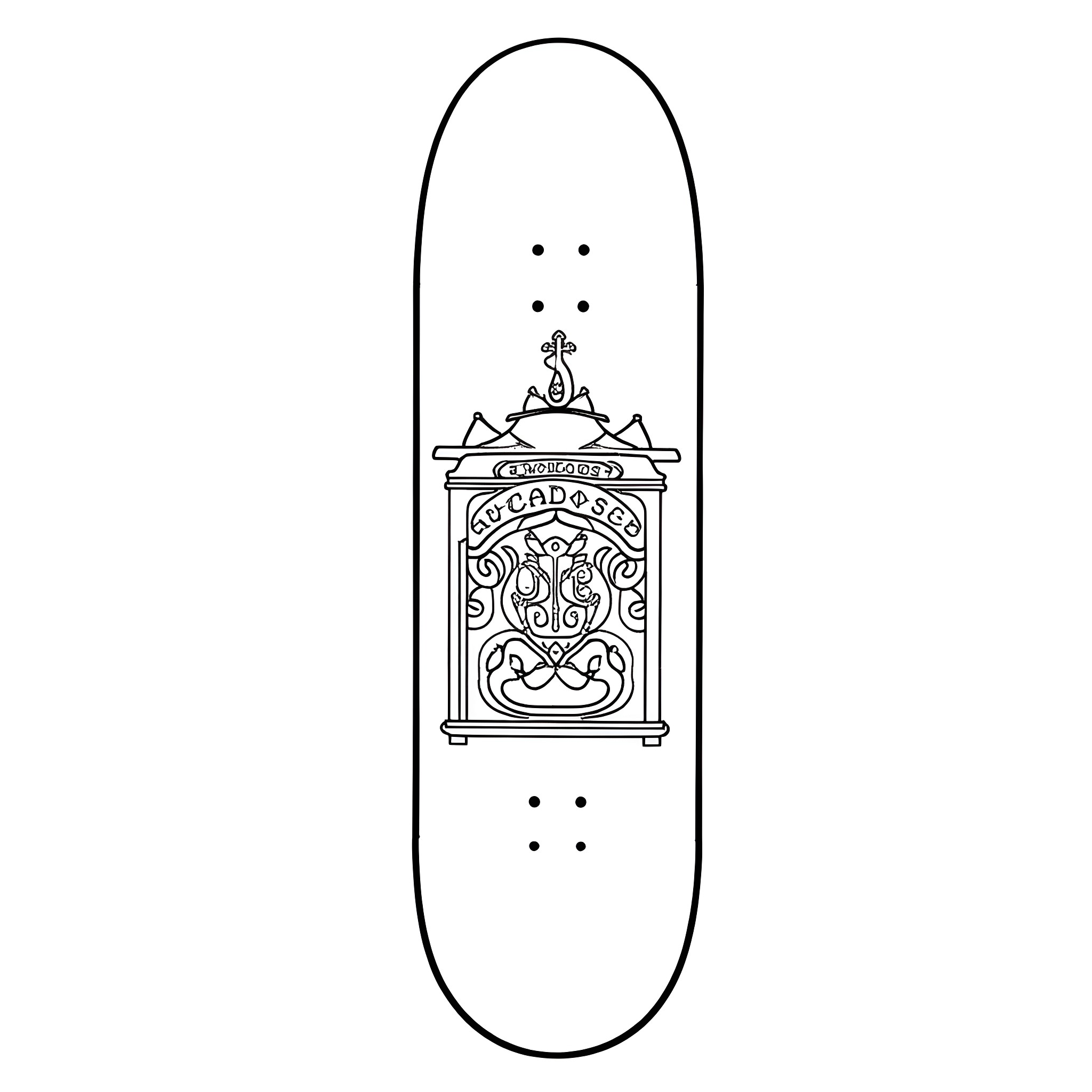 Skateboard with ornamental design Coloring Page (free black-and-white line drawing printable PDF for all, from beginners to advanced learners, including children, teens, adults, and seniors)