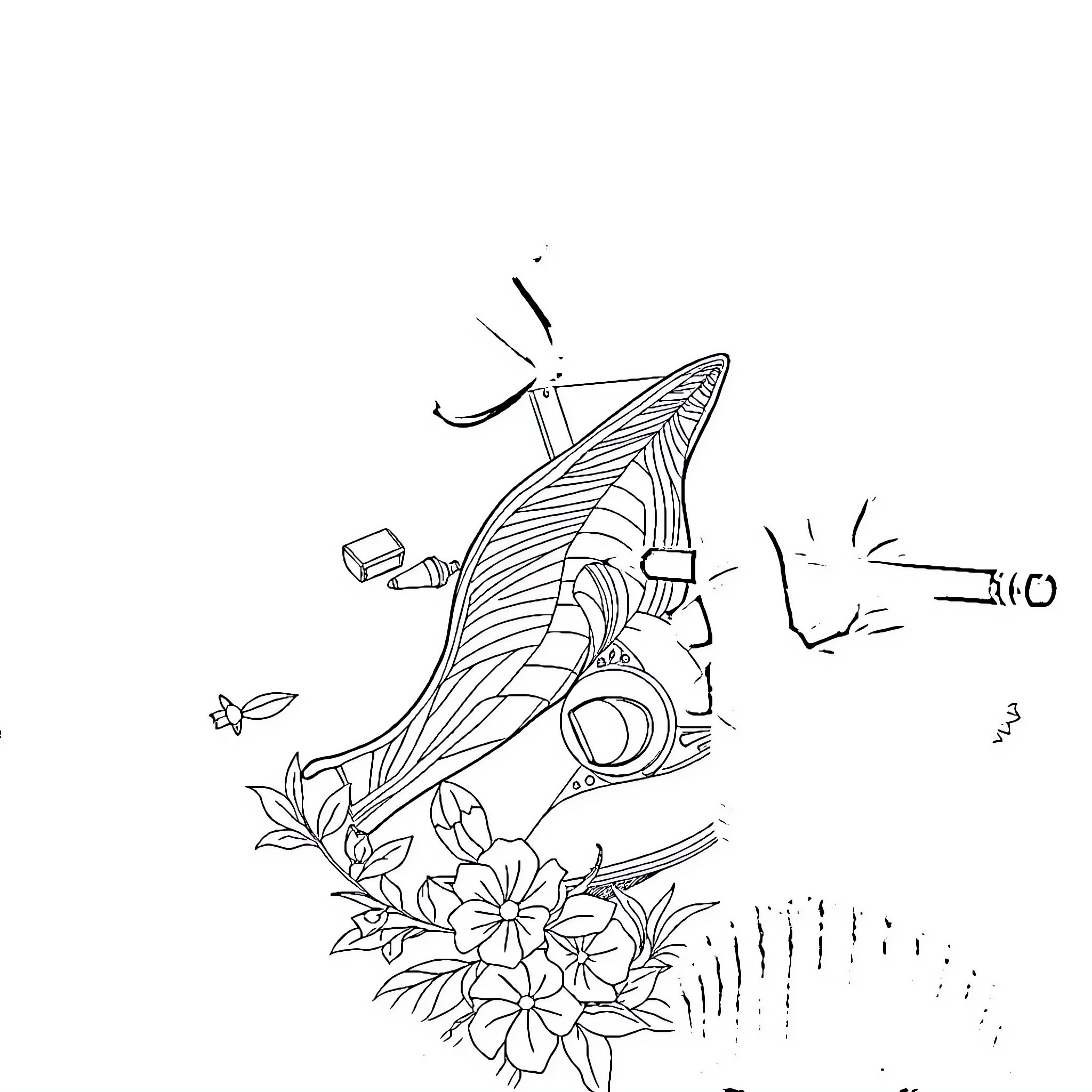Tracing the Rocket's Floral Flourish Coloring Page (free black-and-white line drawing printable PDF for all, from beginners to advanced learners, including children, teens, adults, and seniors)