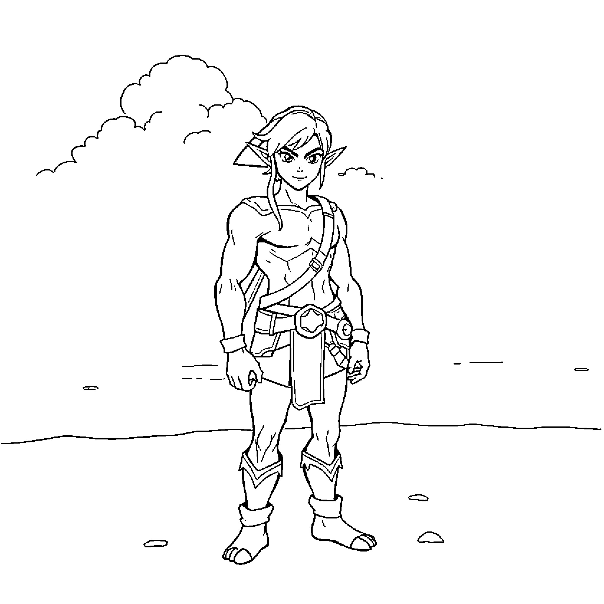 Link exploring the outdoor landscape Coloring Page (free black-and-white line drawing printable PDF for all, from beginners to advanced learners, including children, teens, adults, and seniors)