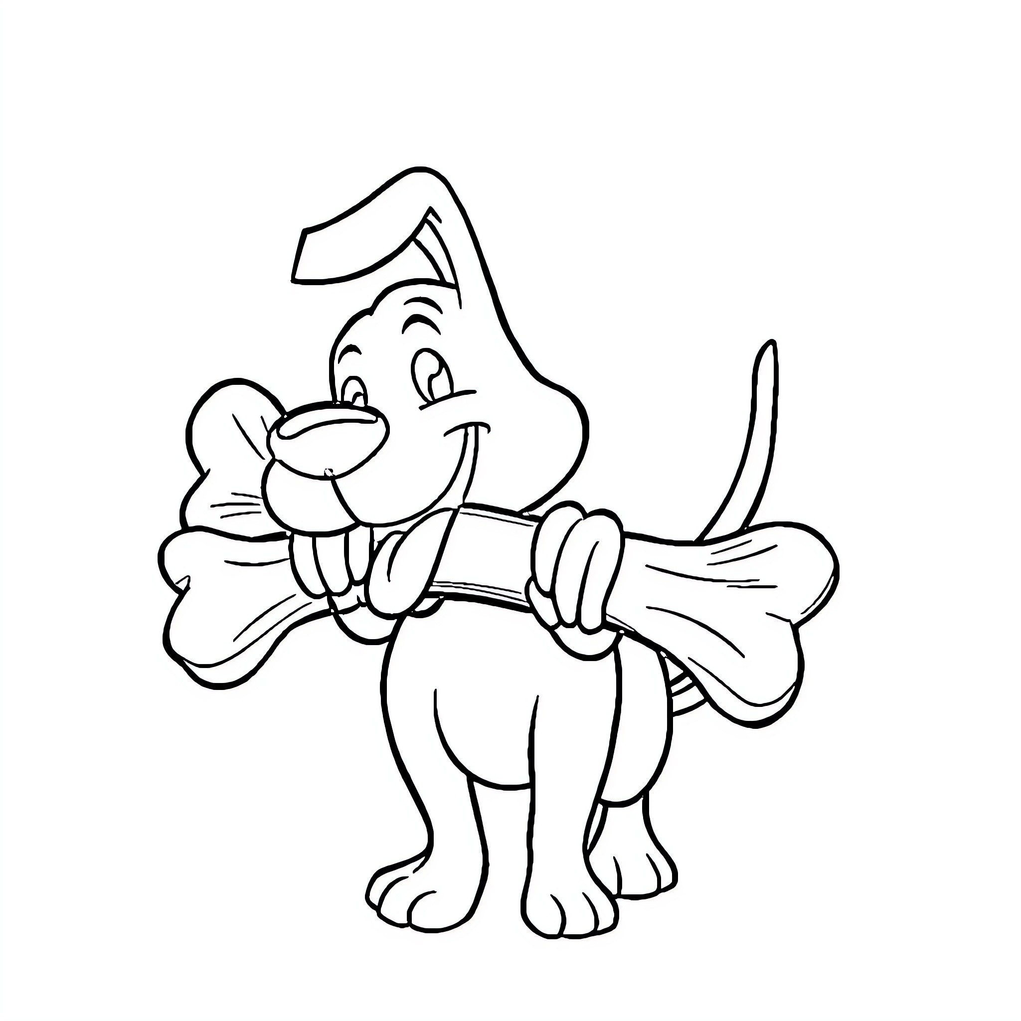 Dog playing with big bone Coloring Page (free black-and-white line drawing printable PDF for all, from beginners to advanced learners, including children, teens, adults, and seniors)