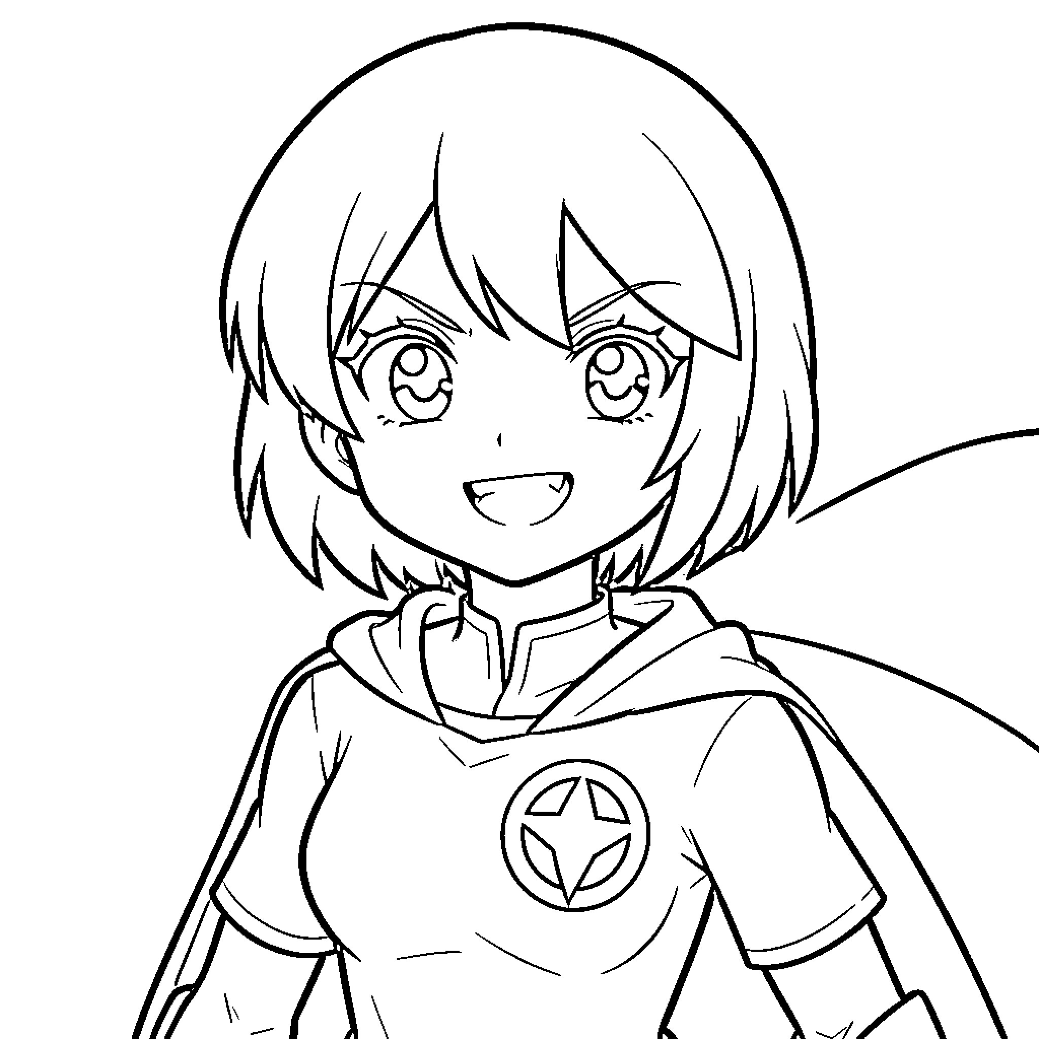 Uraraka in a happy and energetic pose Coloring Page (free black-and-white line drawing printable PDF for all, from beginners to advanced learners, including children, teens, adults, and seniors)