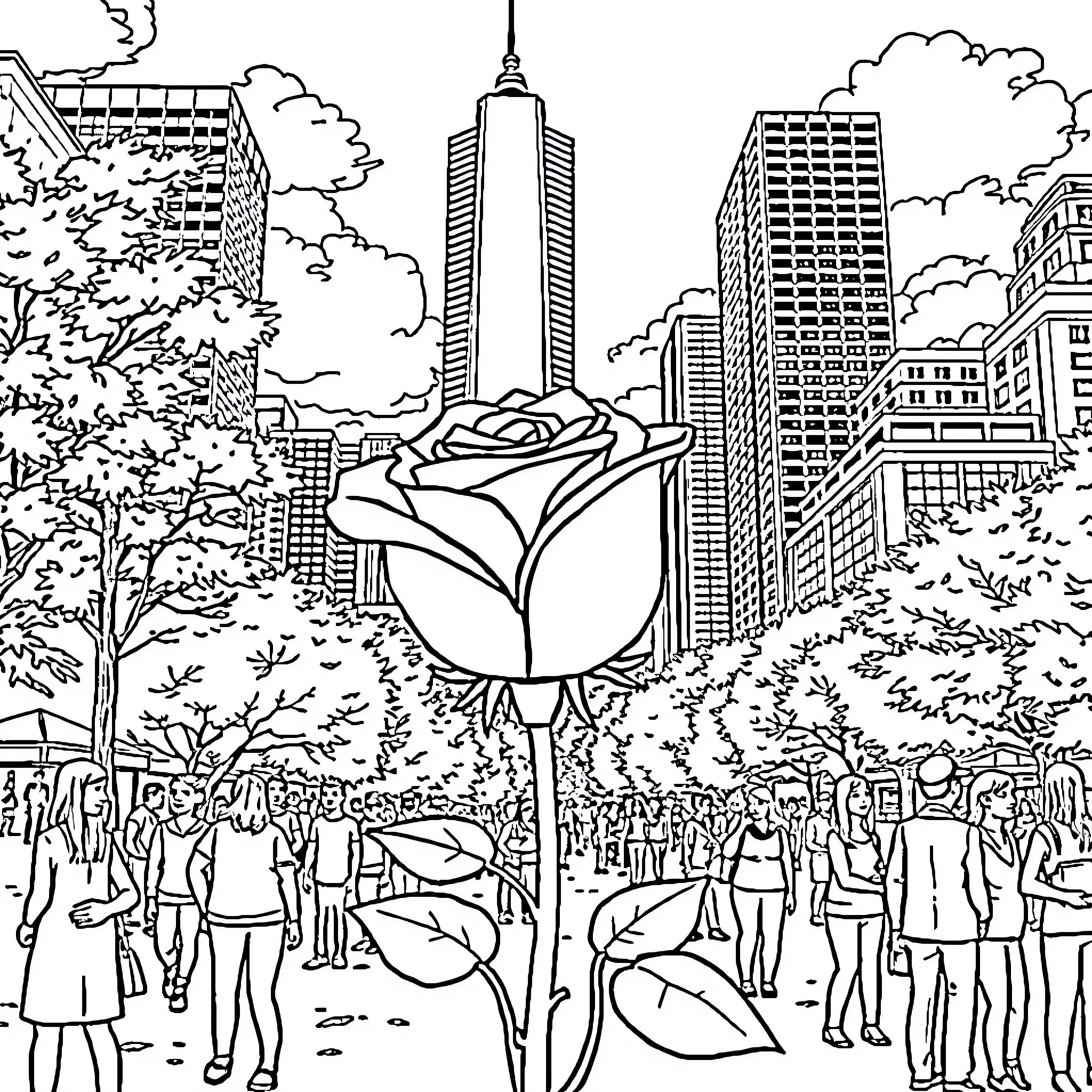 Amy Rose's City Adventure Coloring Page (free black-and-white line drawing printable PDF for all, from beginners to advanced learners, including children, teens, adults, and seniors)