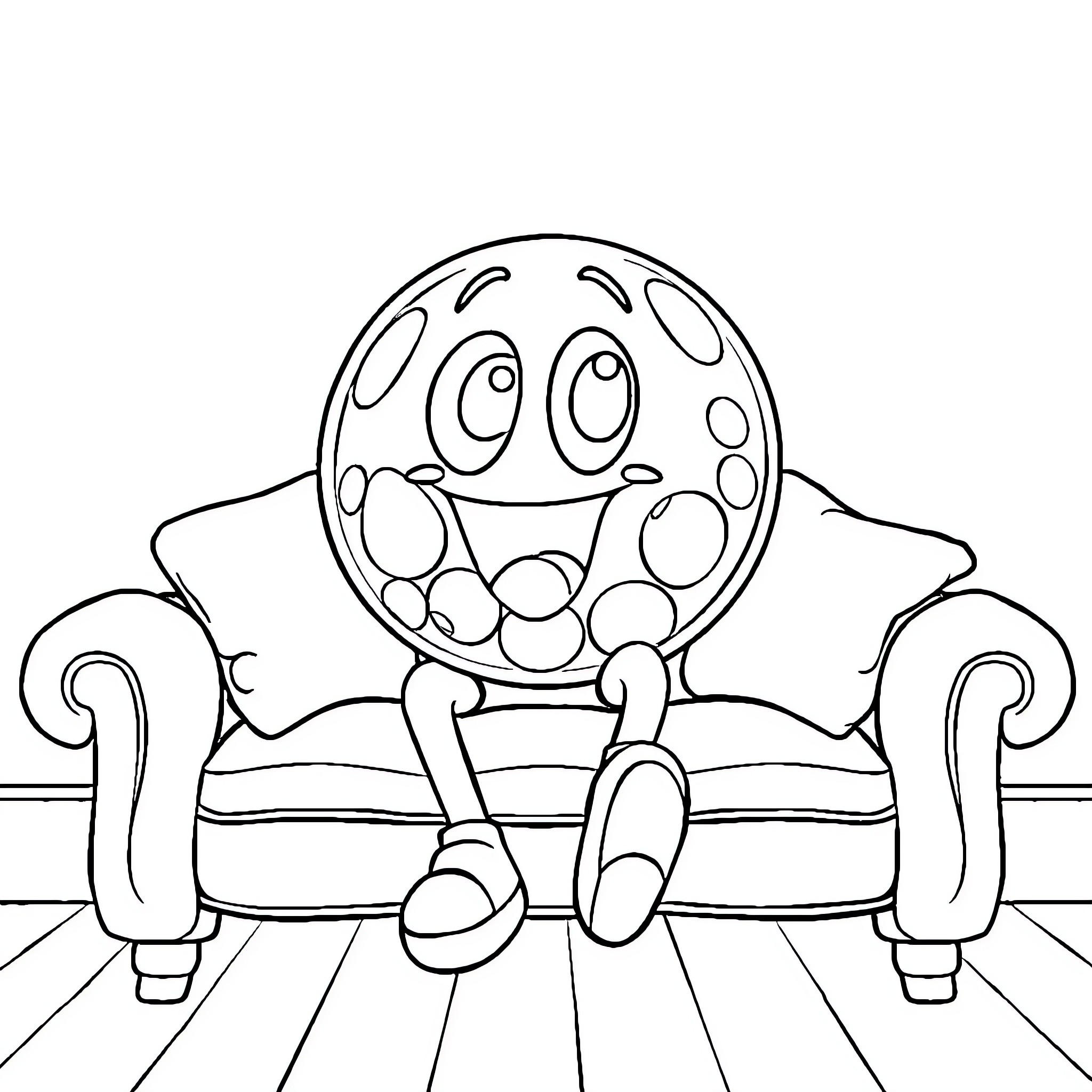 Gumball character relaxing on a couch Coloring Page (free black-and-white line drawing printable PDF for all, from beginners to advanced learners, including children, teens, adults, and seniors)
