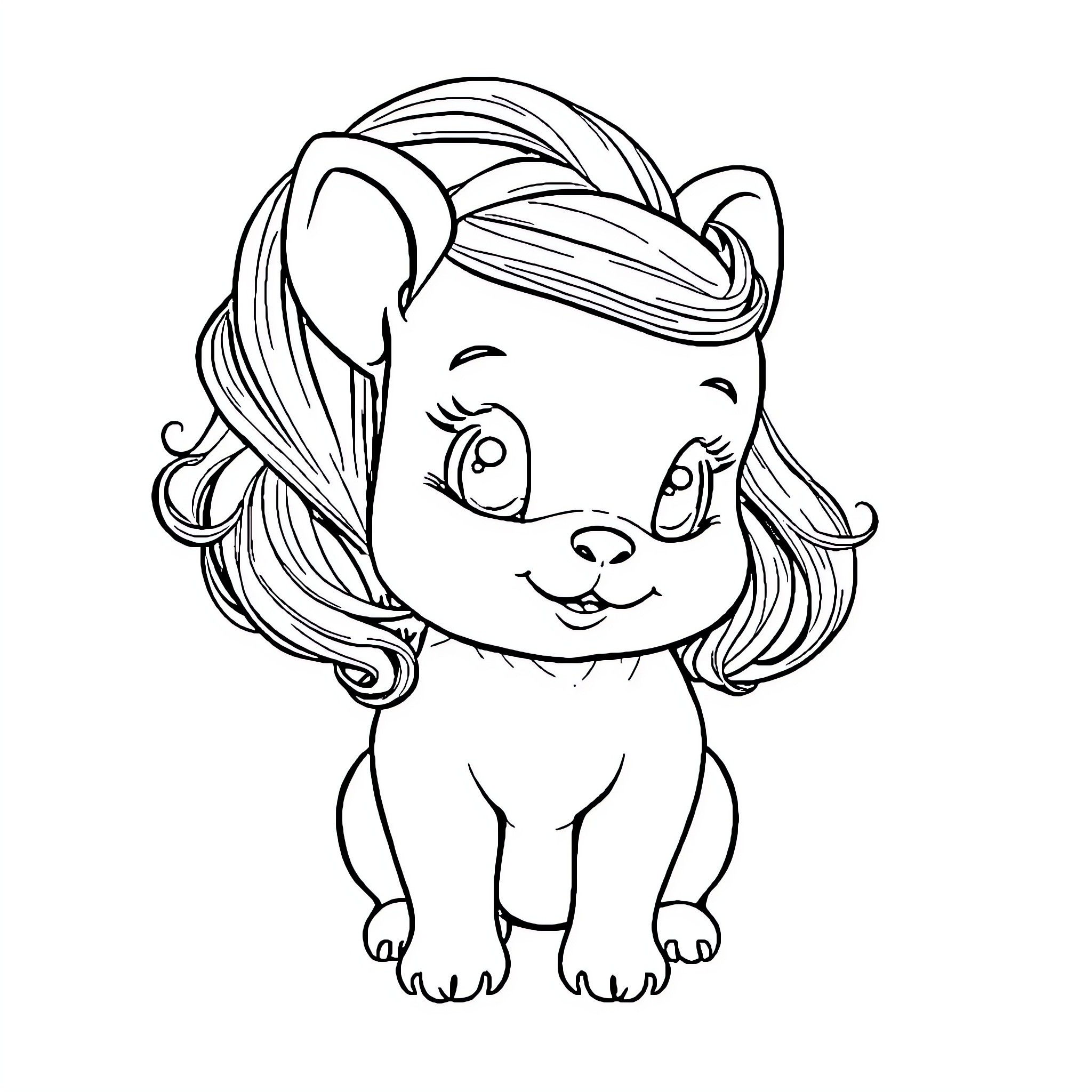 Doll with a Playful Expression Coloring Page (free black-and-white line drawing printable PDF for all, from beginners to advanced learners, including children, teens, adults, and seniors)