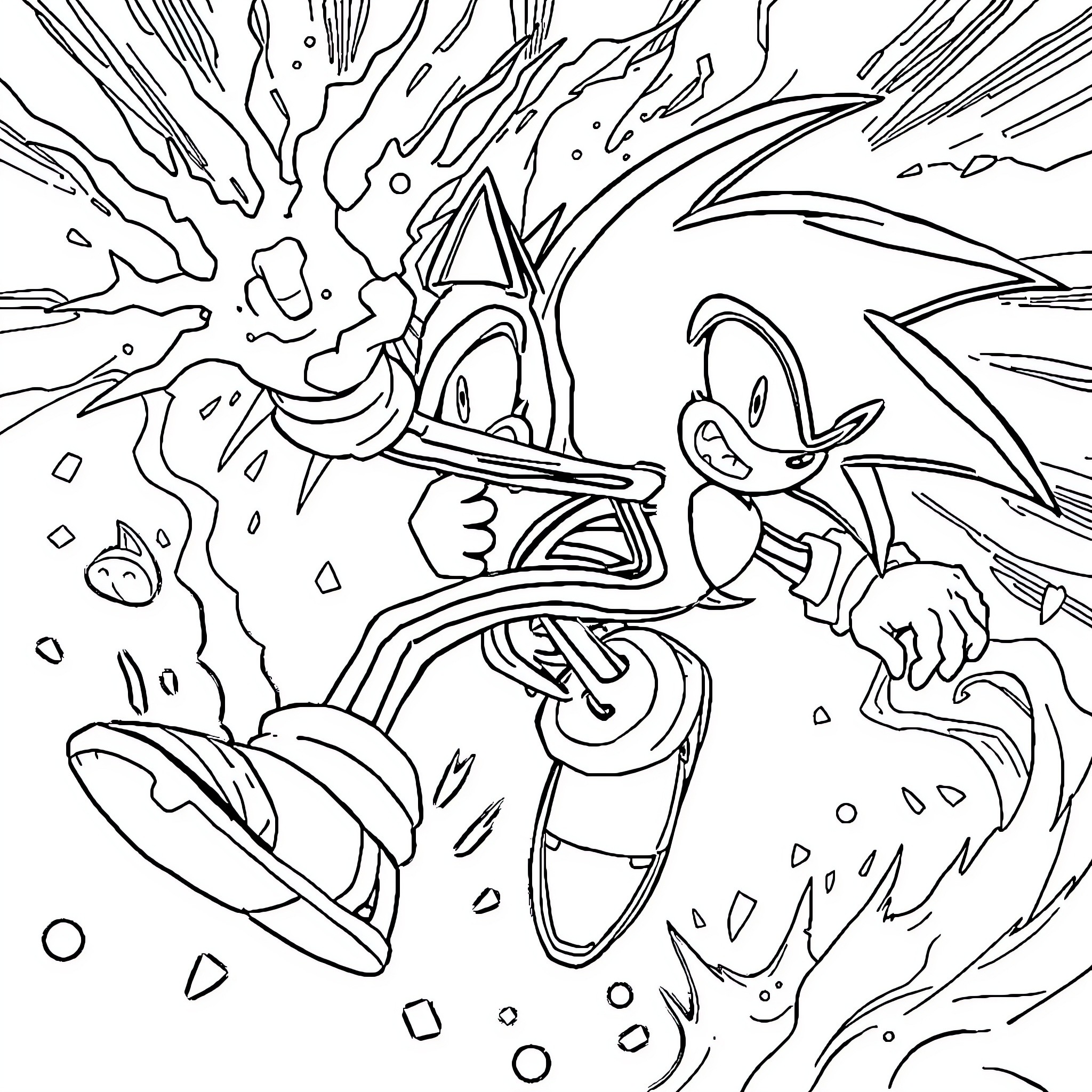 Sonic's Intense Adventure in the Whirlwind Coloring Page (free black-and-white line drawing printable PDF for all, from beginners to advanced learners, including children, teens, adults, and seniors)
