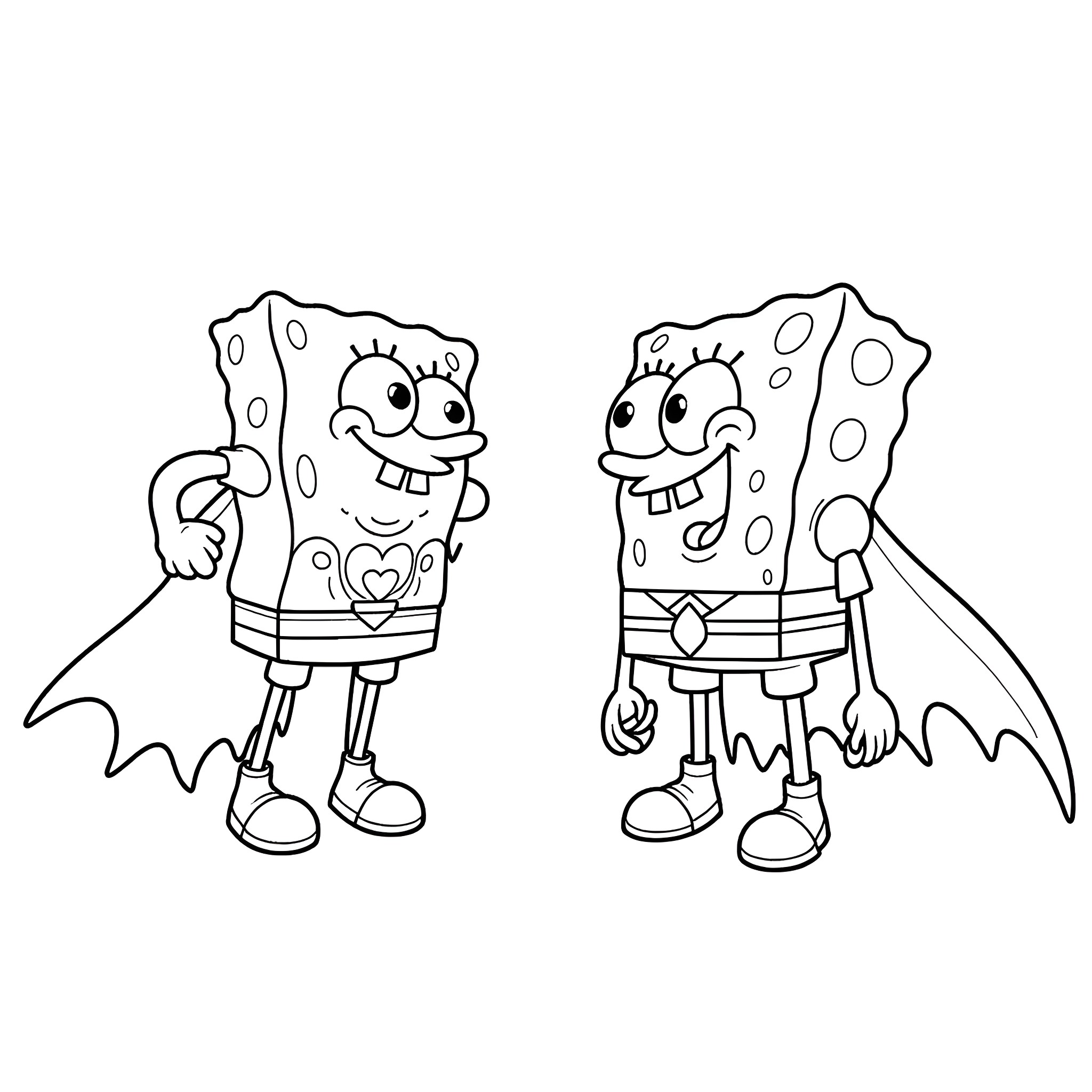 Spongebob and Patrick in cartoon-style Coloring Page (free black-and-white line drawing printable PDF for all, from beginners to advanced learners, including children, teens, adults, and seniors)