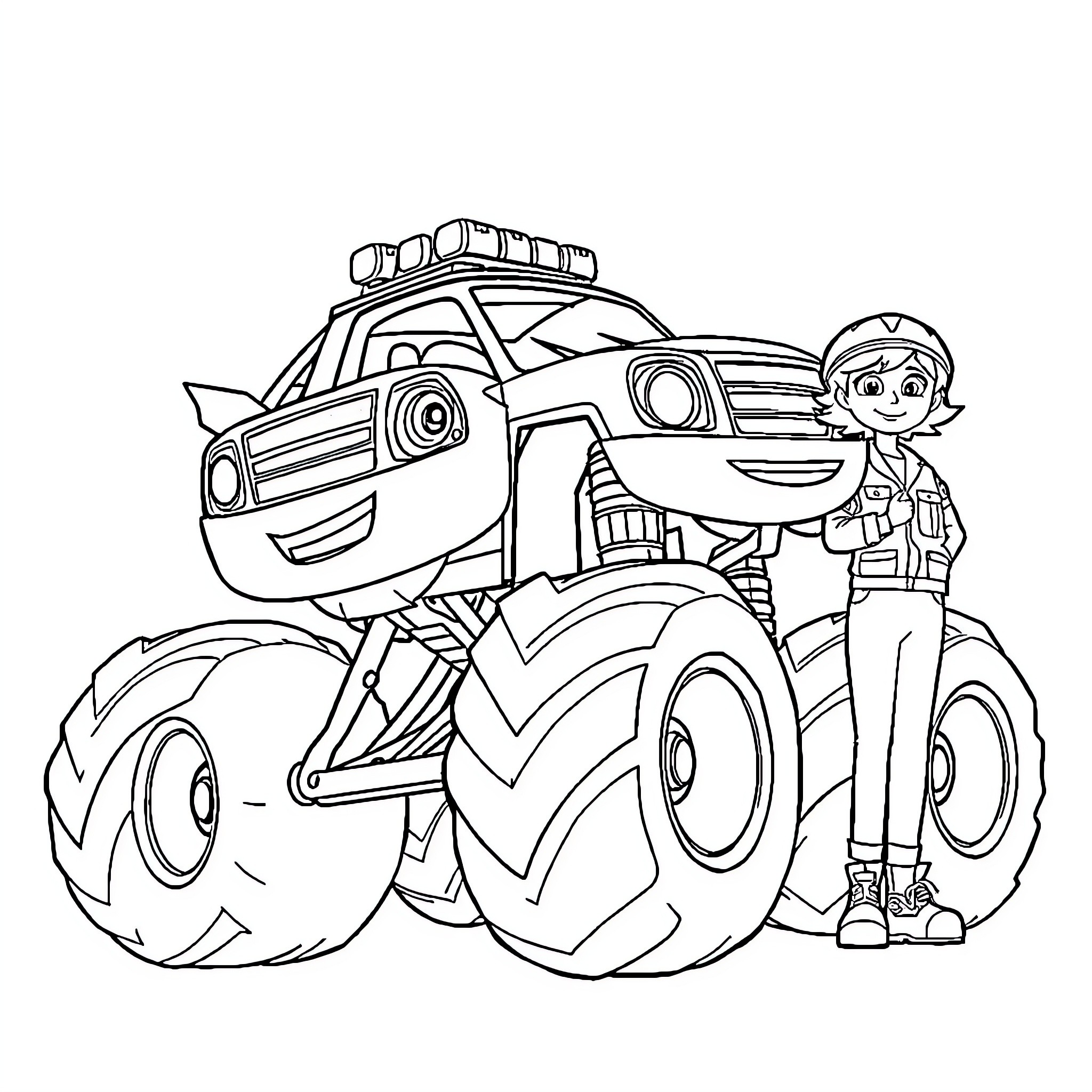Blaze and the Brave Monster Truck Adventure Coloring Page (free black-and-white line drawing printable PDF for all, from beginners to advanced learners, including children, teens, adults, and seniors)