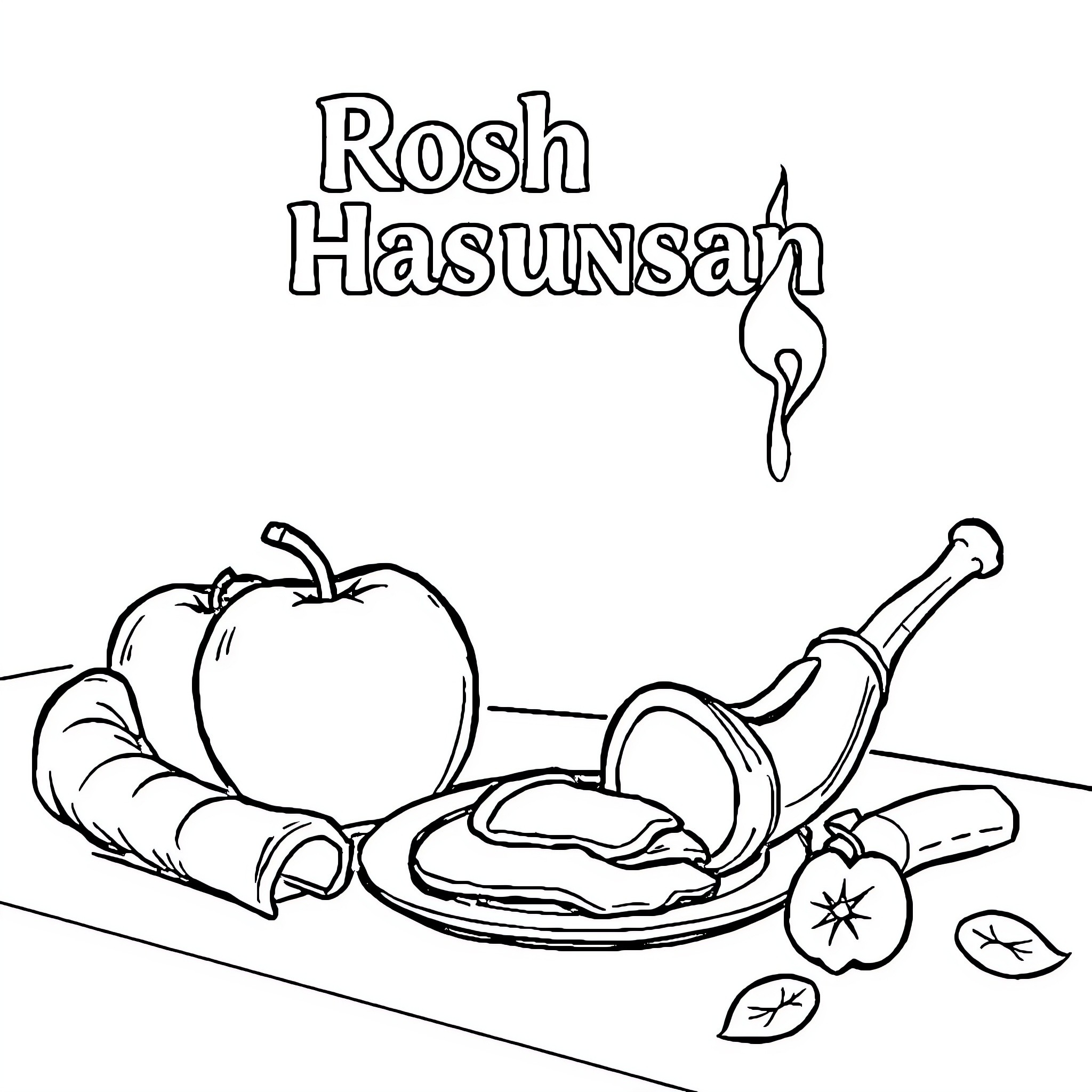 Rosh Hashana symbols and arrangements Coloring Page (free black-and-white line drawing printable PDF for all, from beginners to advanced learners, including children, teens, adults, and seniors)
